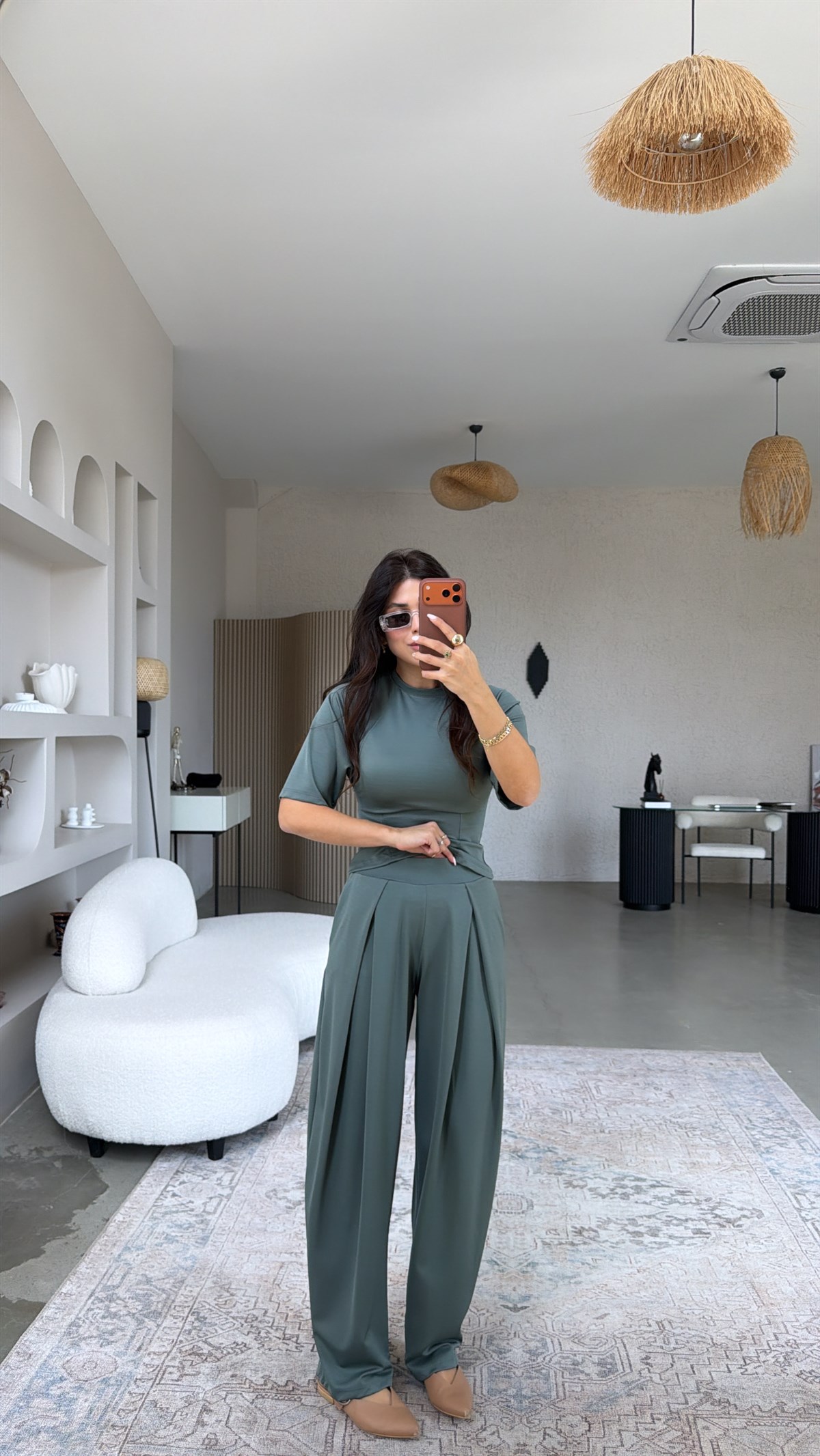 Haki Diagonel Pile Detaylı Oturtmalı Takım