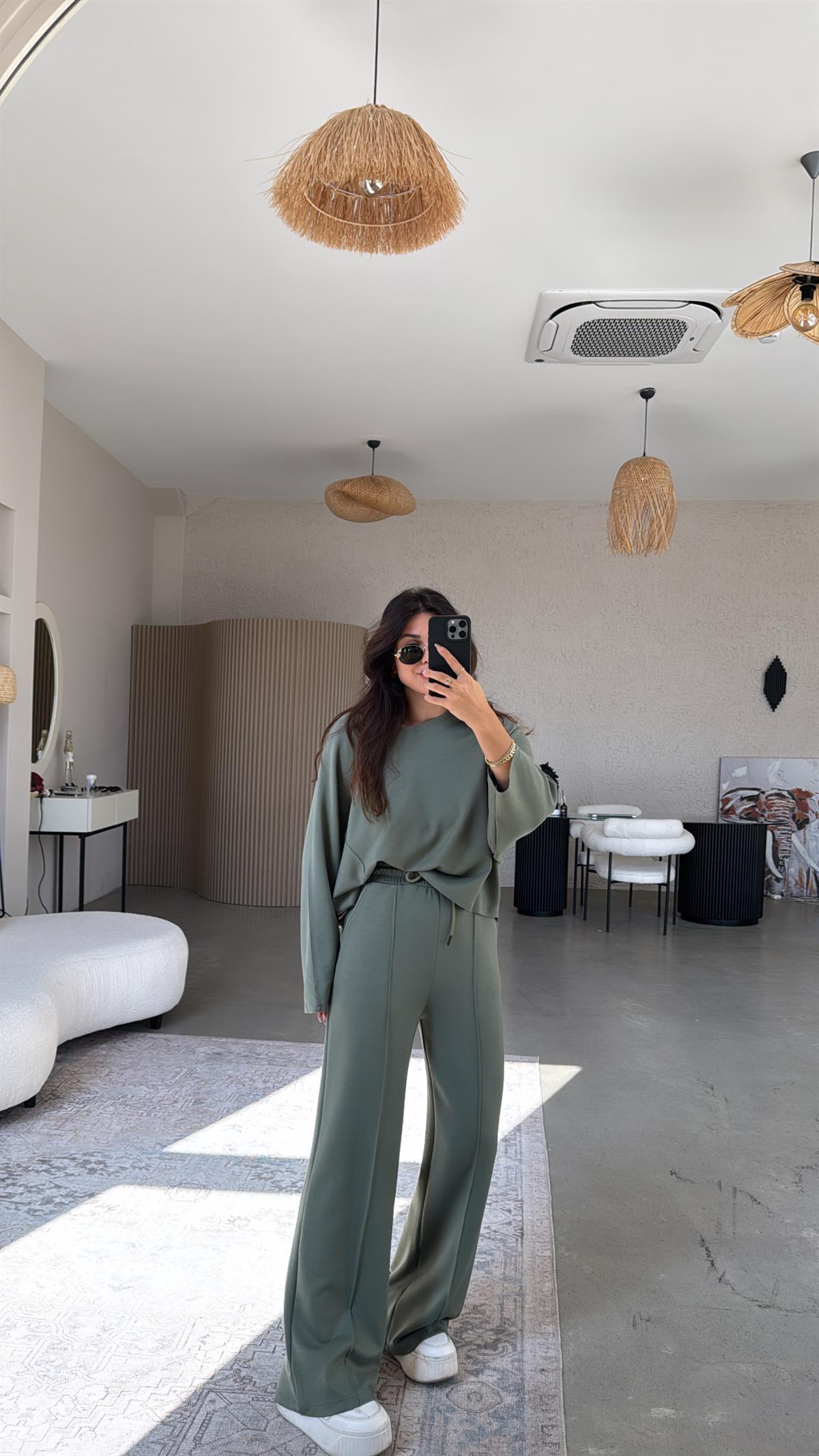 Haki Dikiş Detay Modal Takım