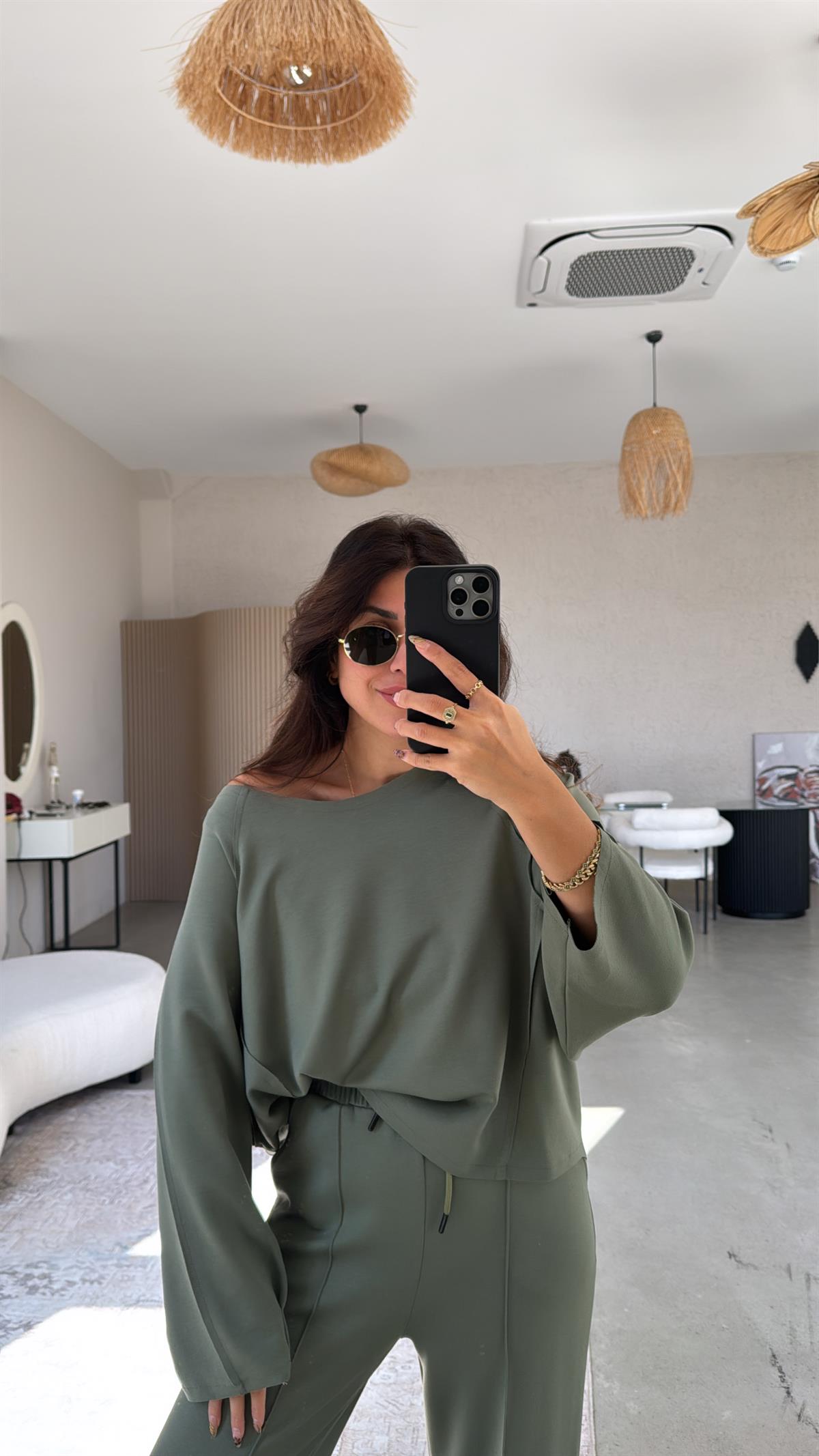 Haki Dikiş Detay Modal Takım