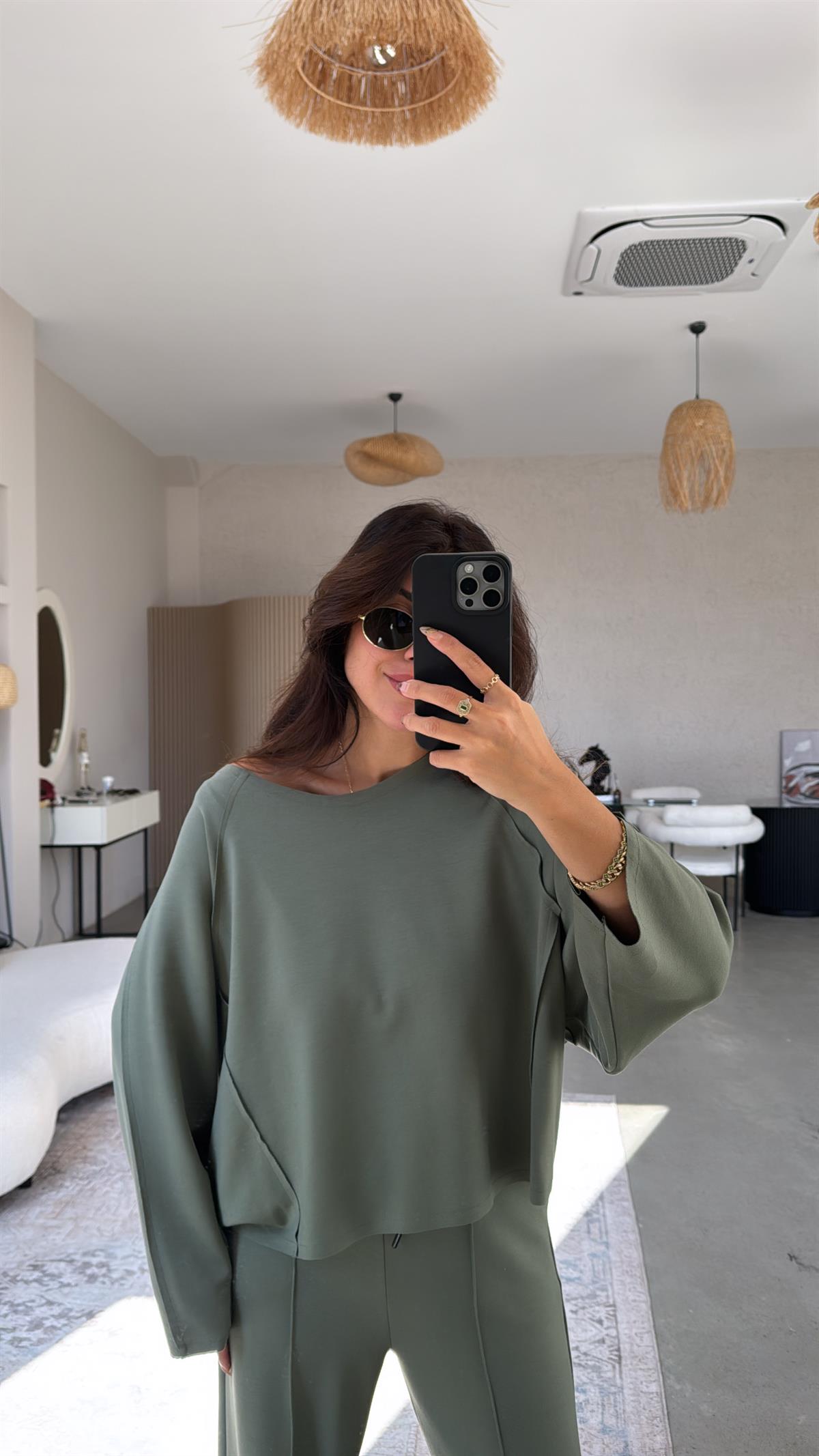 Haki Dikiş Detay Modal Takım