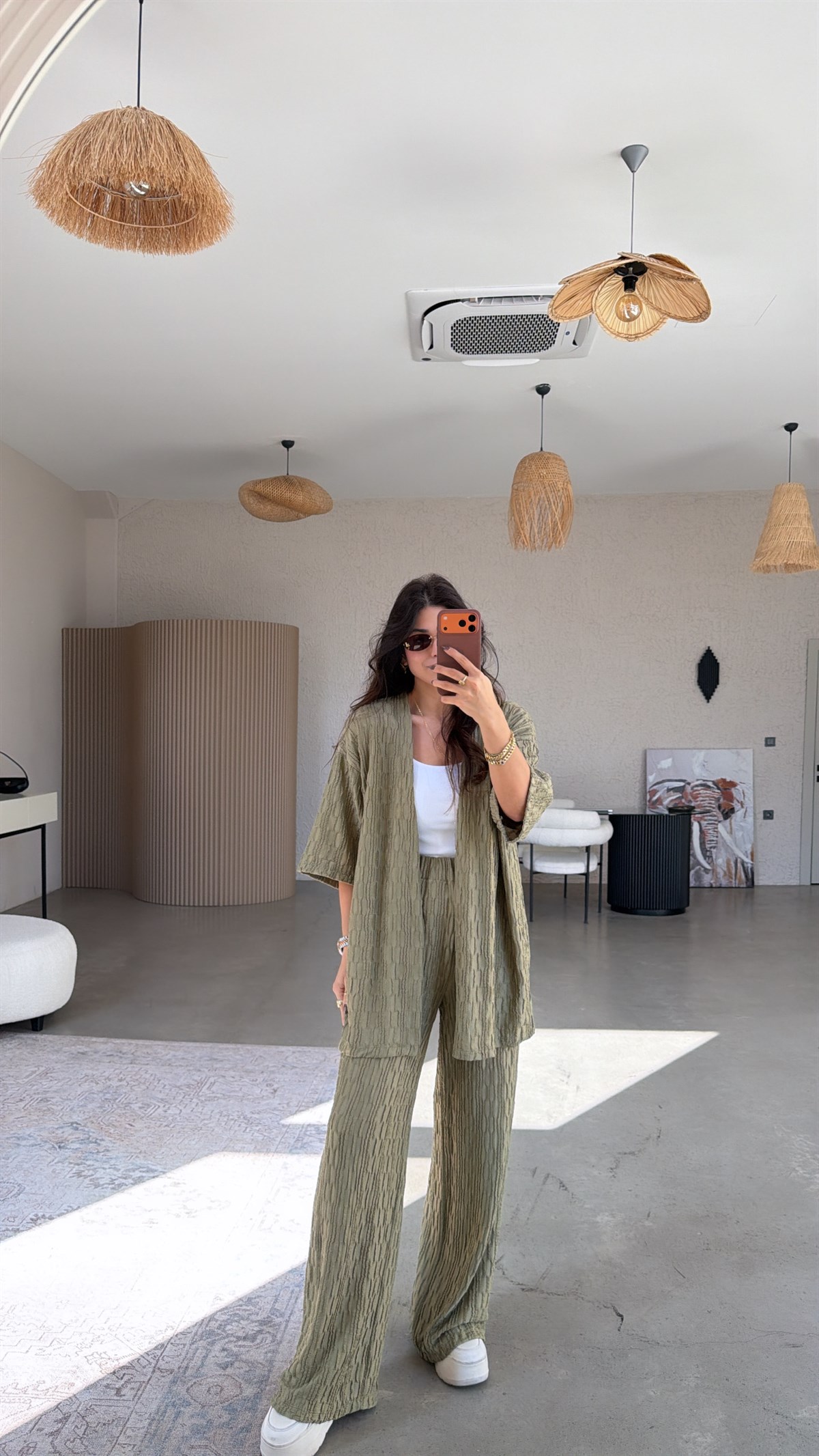 Haki Dokulu Ceketli Takım