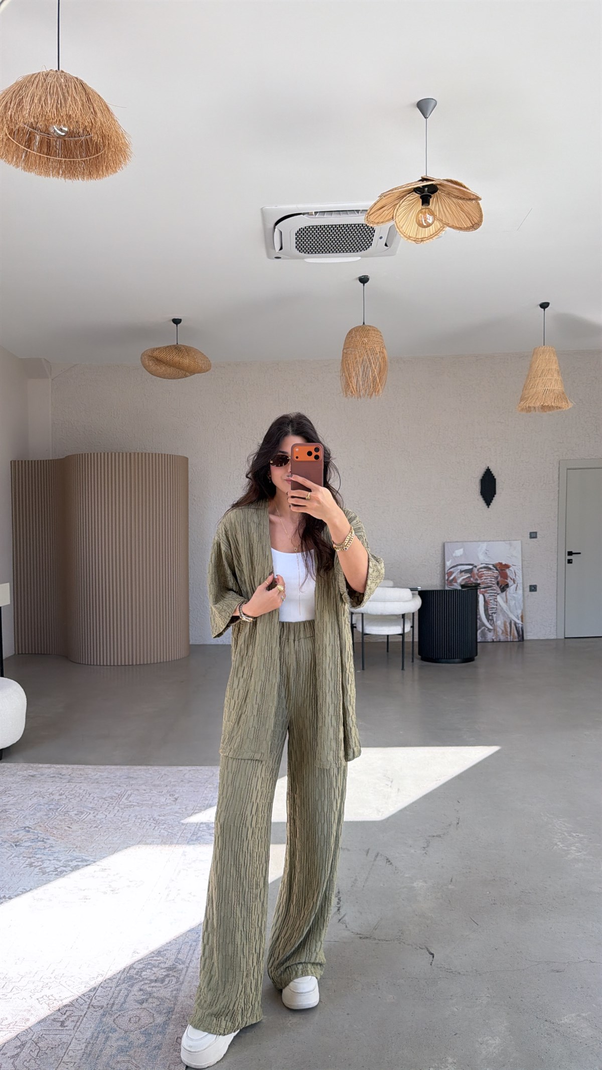 Haki Dokulu Ceketli Takım