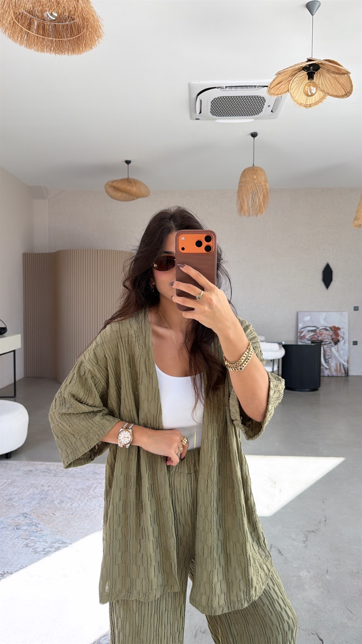 Haki Dokulu Ceketli Takım