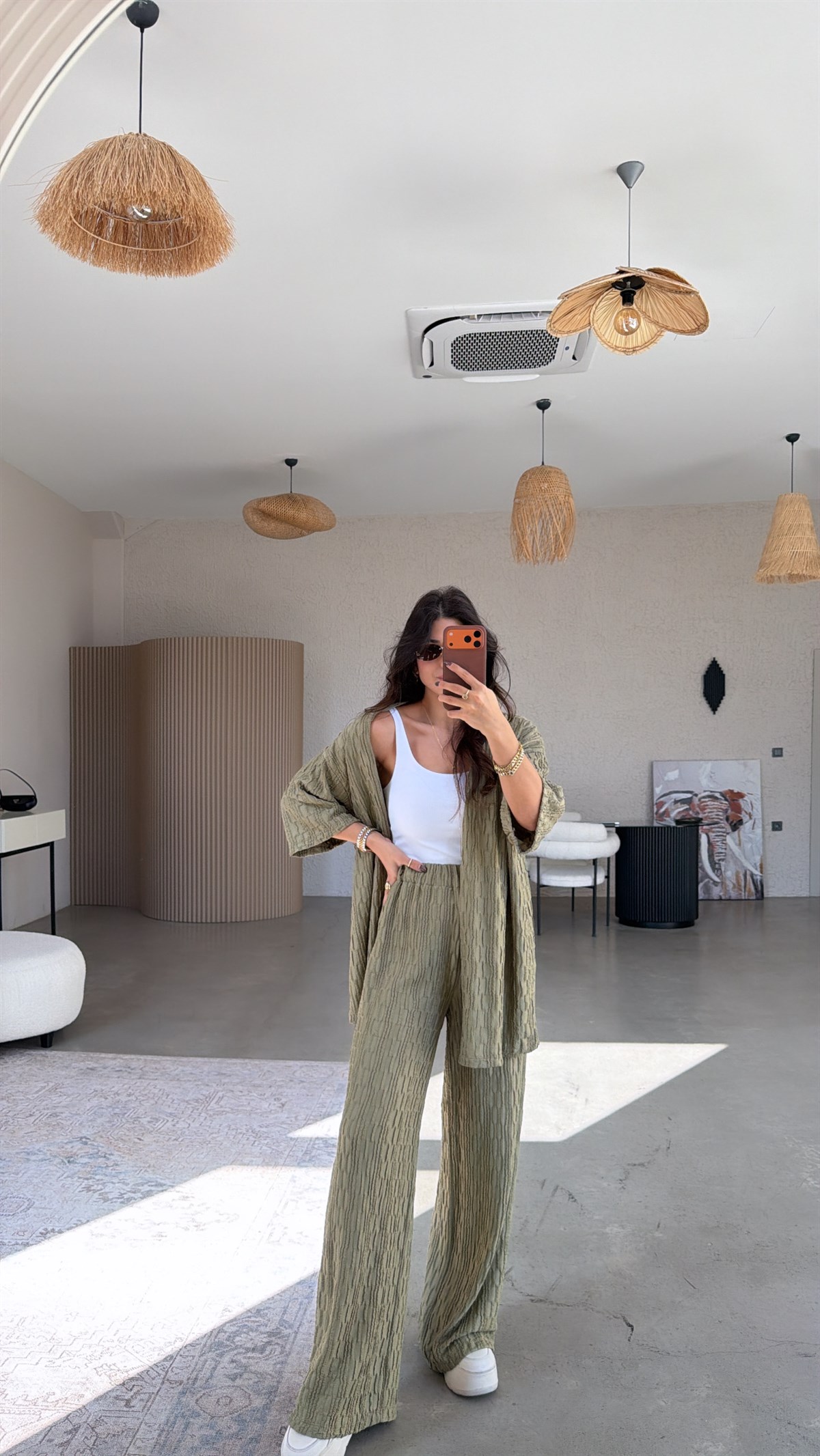 Haki Dokulu Ceketli Takım