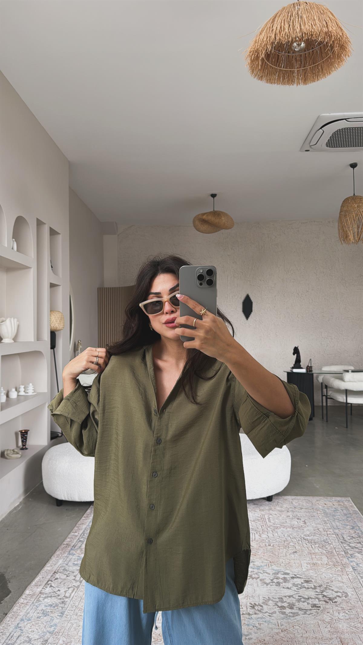 Haki Dokuma Modal Gömlek