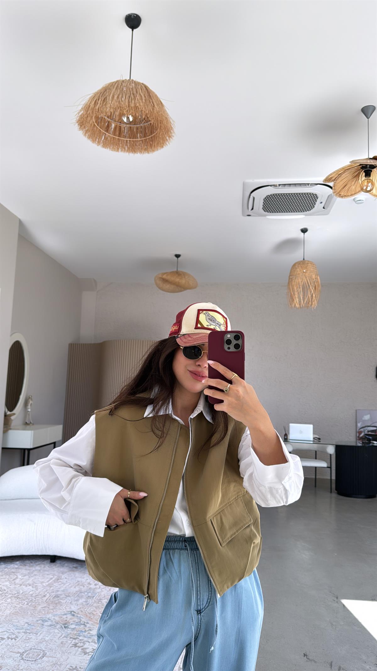 Haki Fermuarlı Yelek