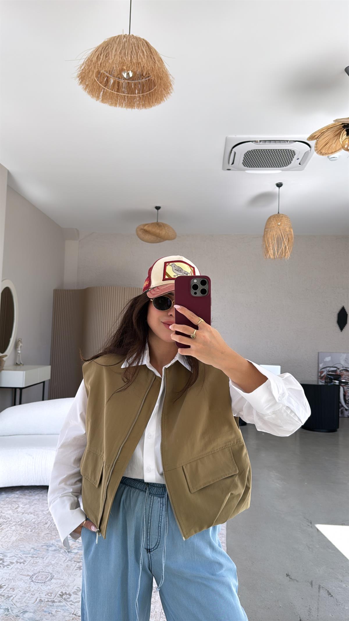 Haki Fermuarlı Yelek