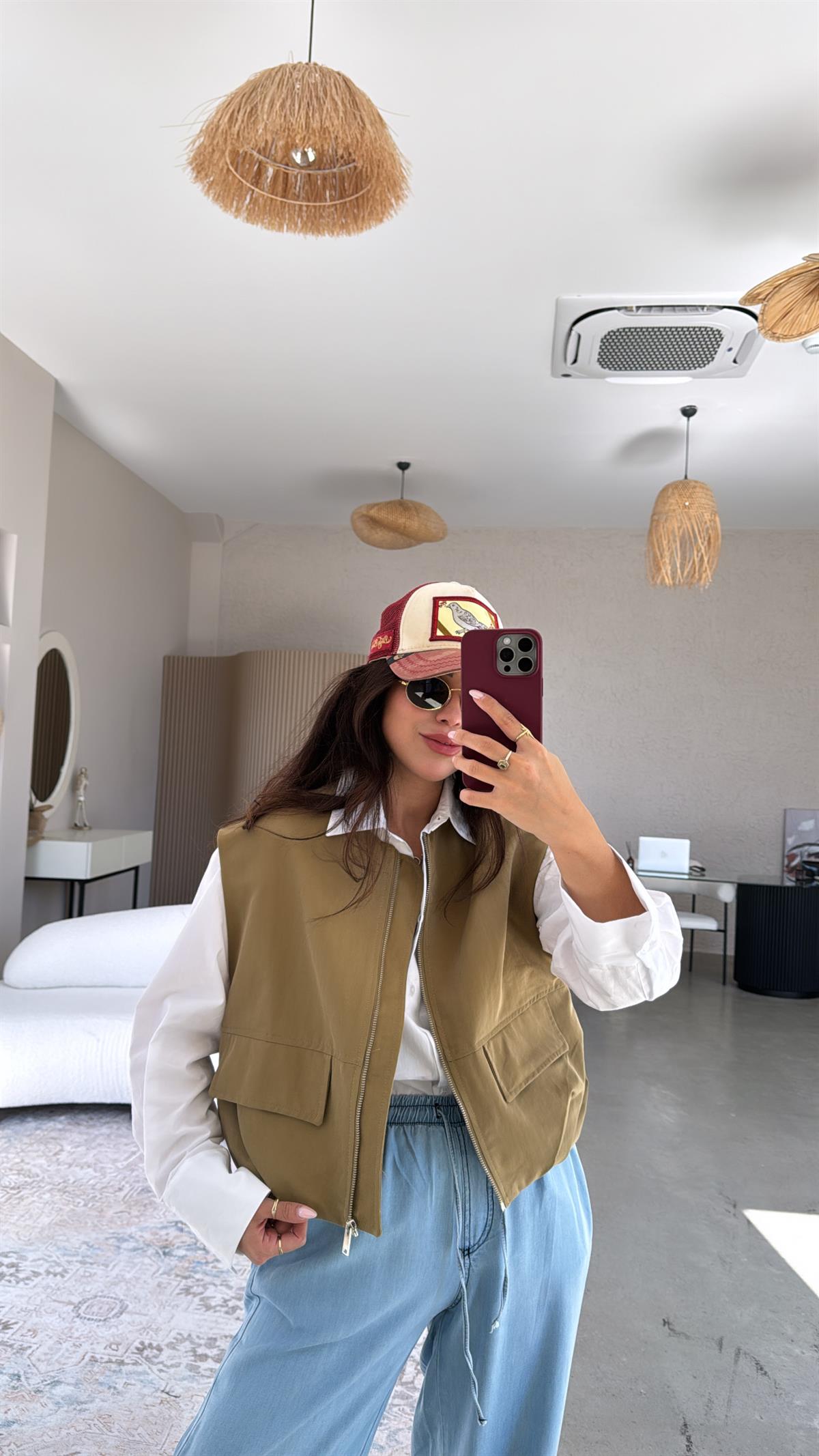 Haki Fermuarlı Yelek