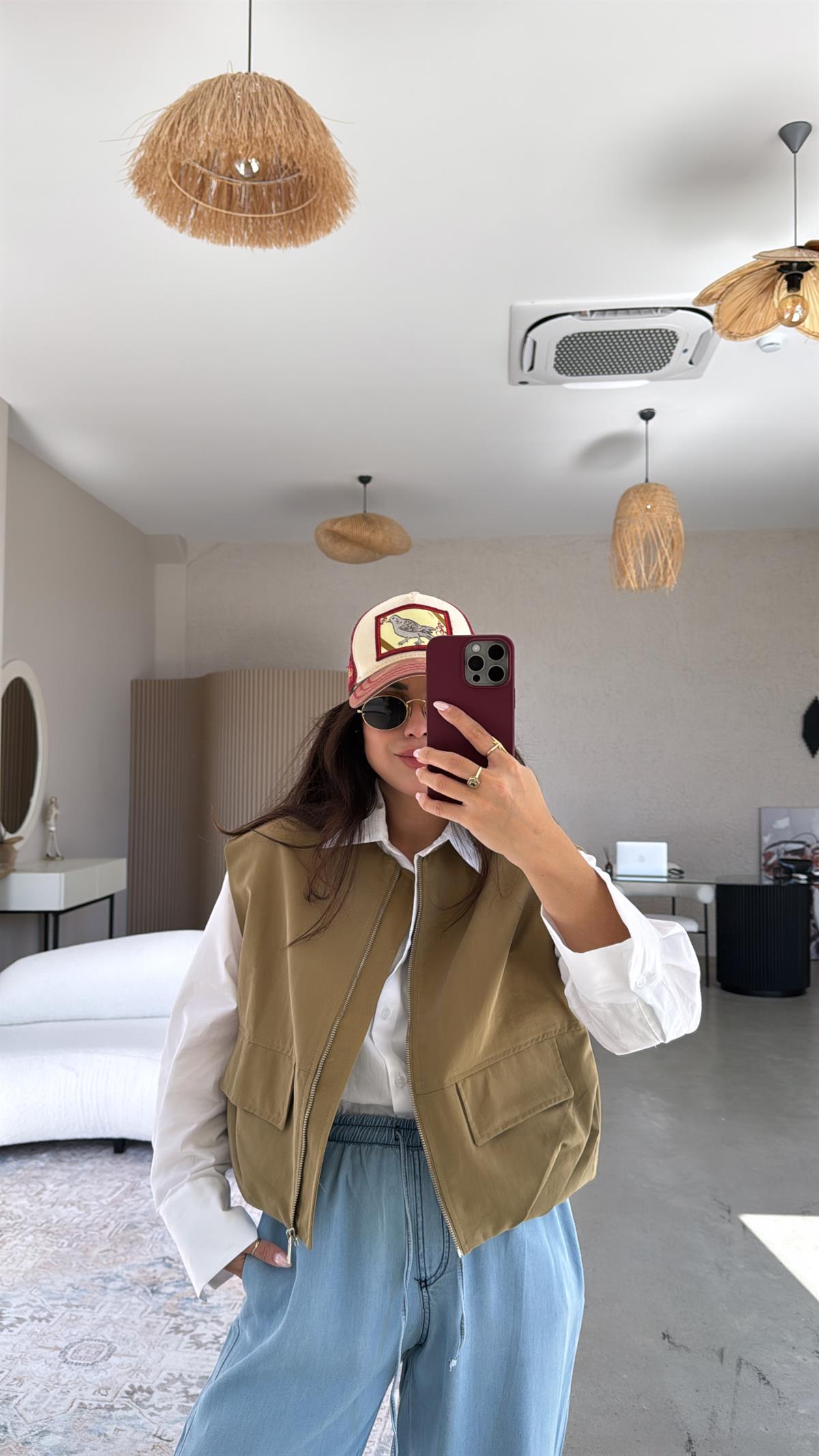 Haki Fermuarlı Yelek