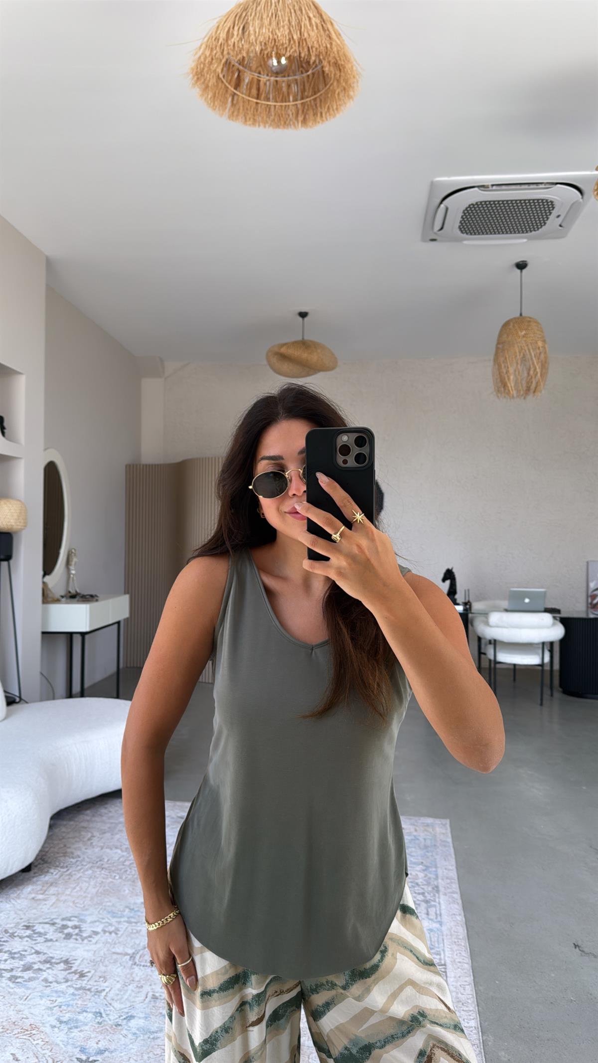 Haki İnce Modal V Yaka Atlet