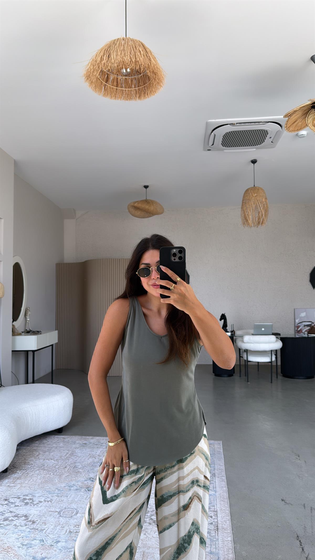 Haki İnce Modal V Yaka Atlet