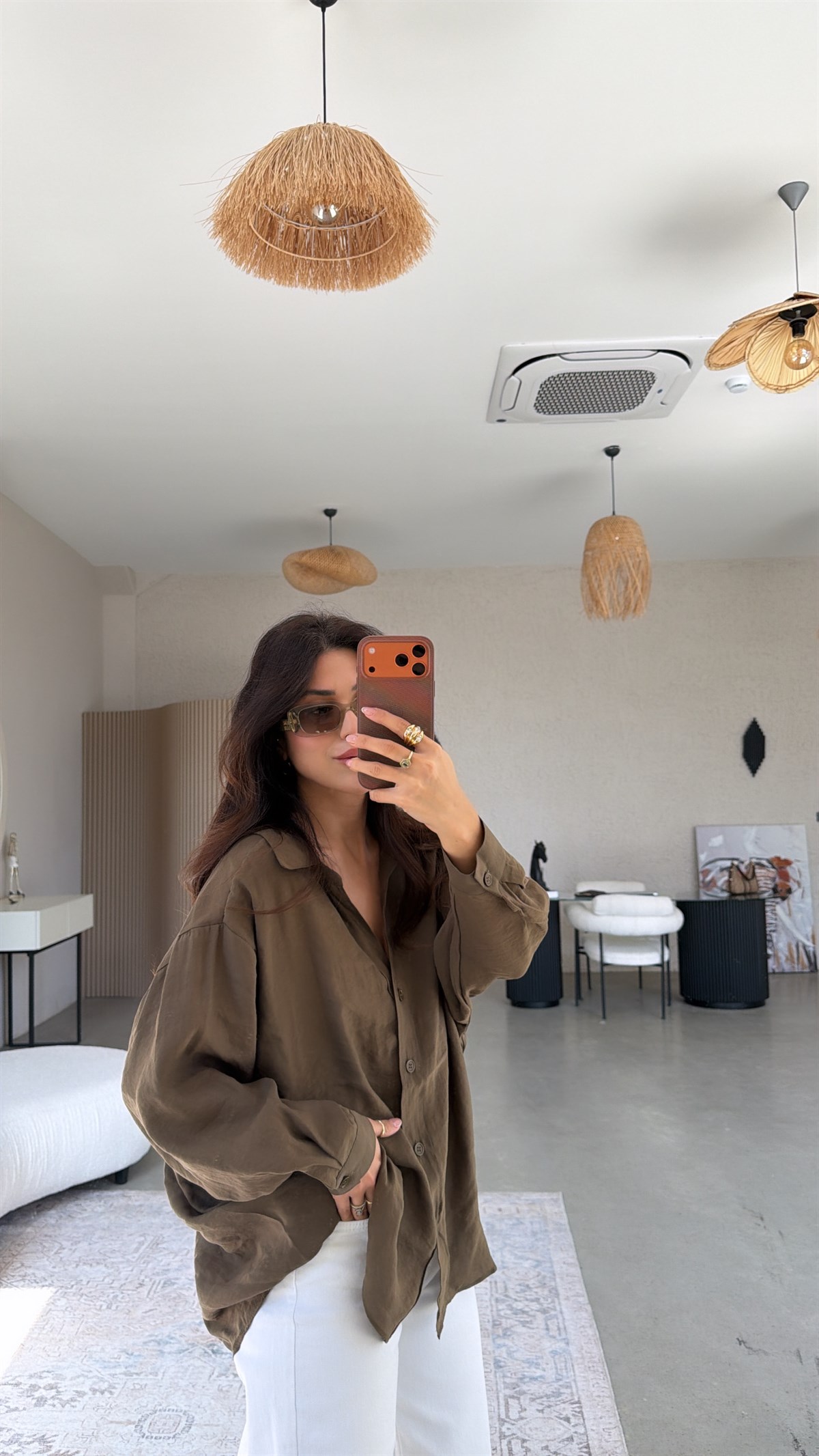 Haki İpek Dökümlü Gömlek