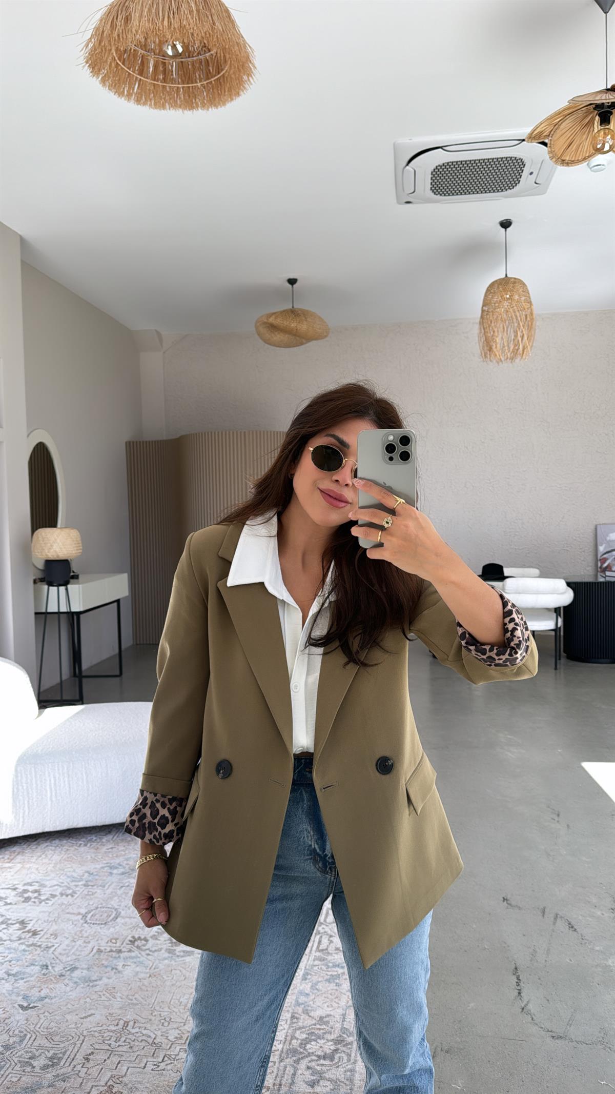 Haki Leopar Astarlı Ceket