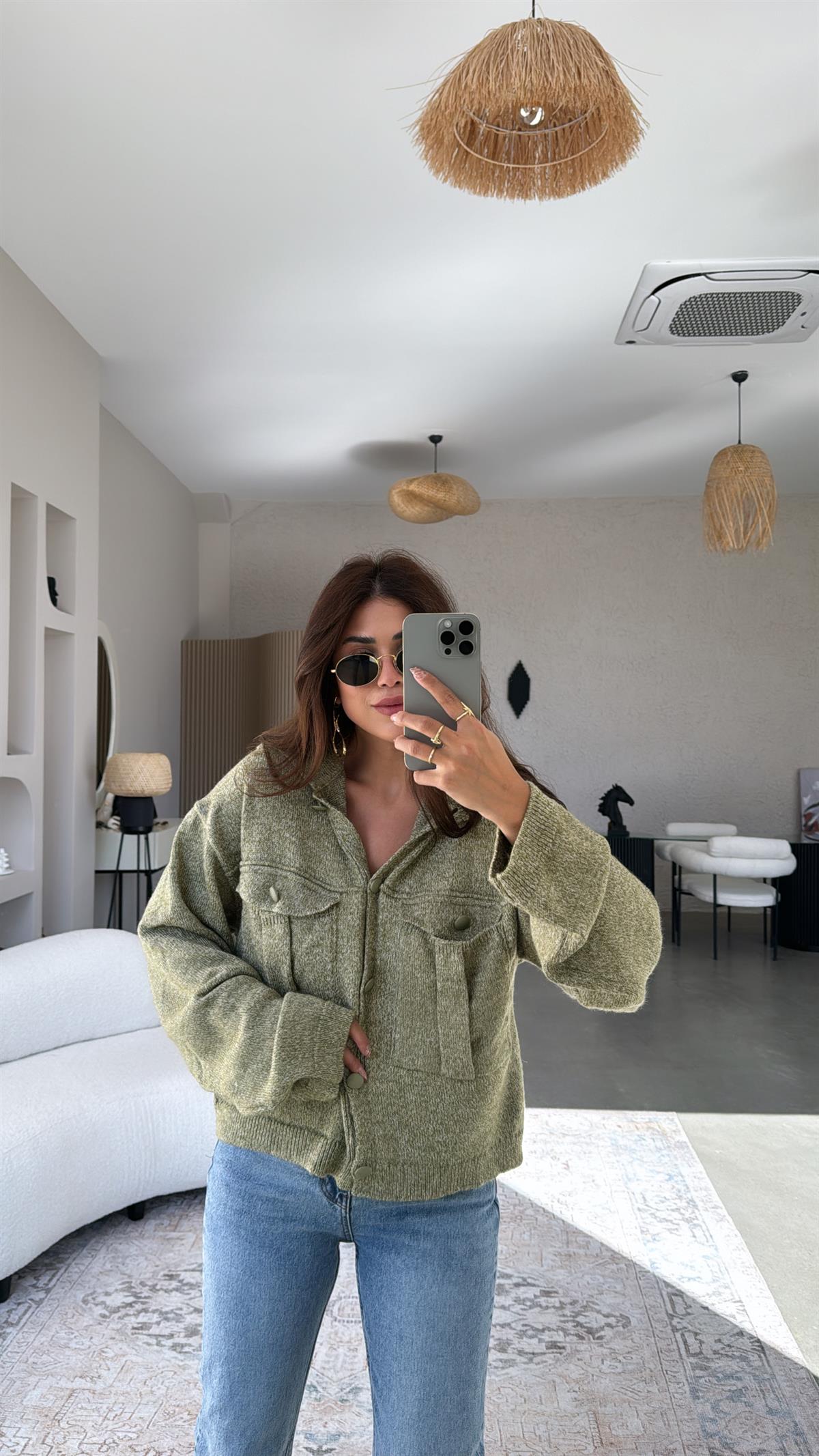 Haki Orijinal Triko Bomber Ceket