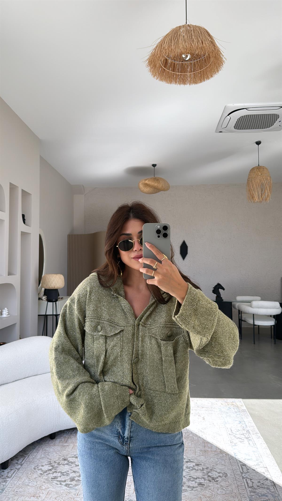 Haki Orijinal Triko Bomber Ceket