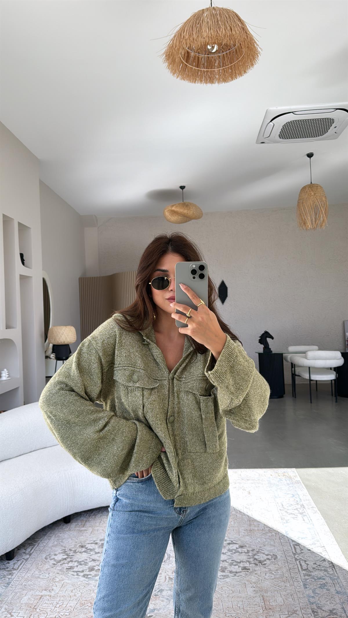 Haki Orijinal Triko Bomber Ceket