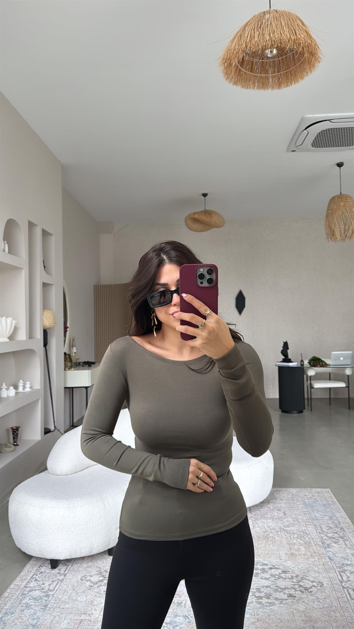 Haki Oys Kayık Yaka Bluz