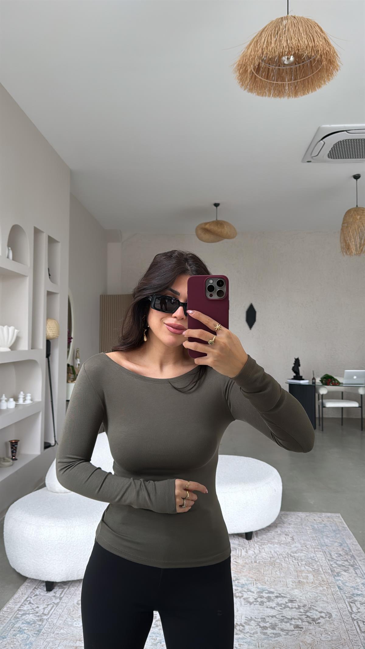 Haki Oys Kayık Yaka Bluz