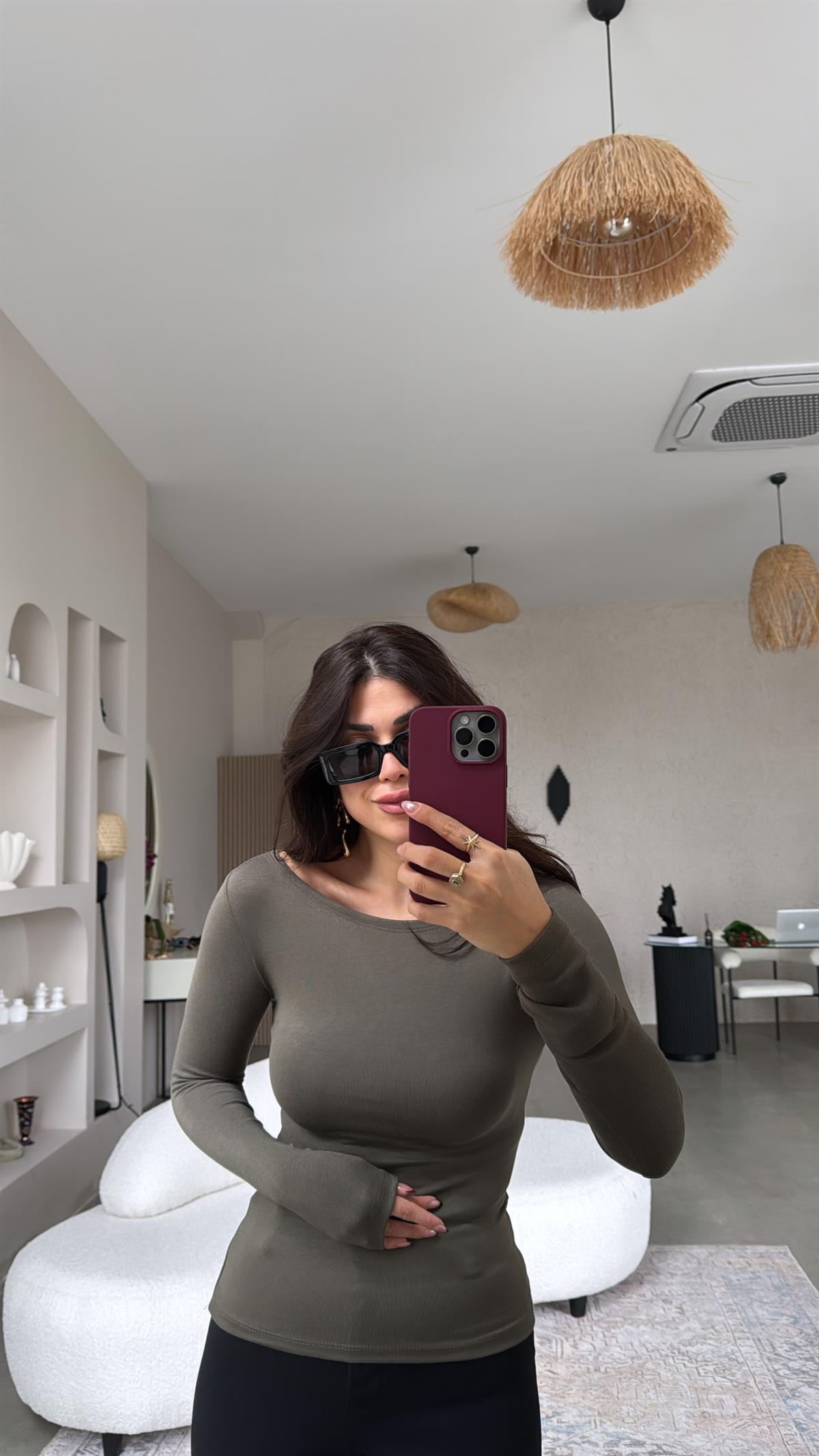 Haki Oys Kayık Yaka Bluz