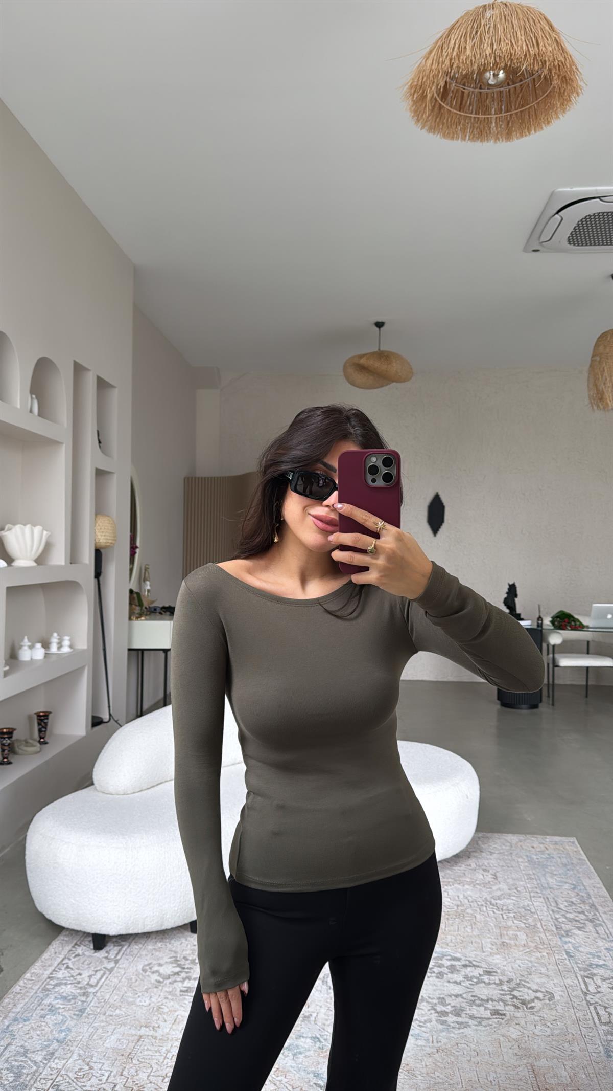 Haki Oys Kayık Yaka Bluz