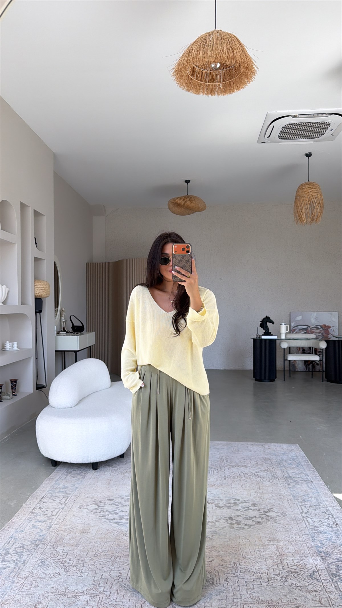 Haki Oys Model İnce Pileli Pantolon