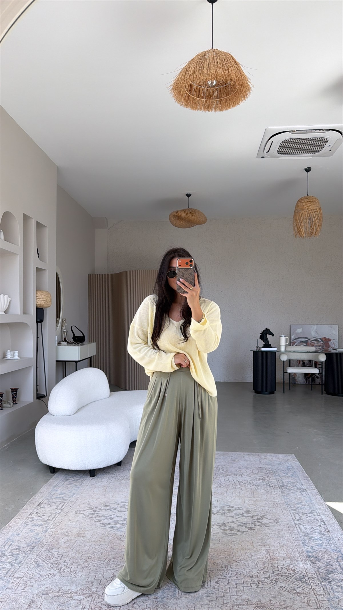 Haki Oys Model İnce Pileli Pantolon