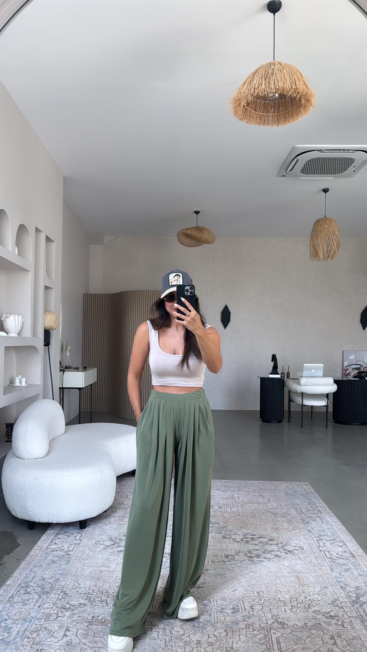 Haki Oys Pile Bol Paça Pantolon