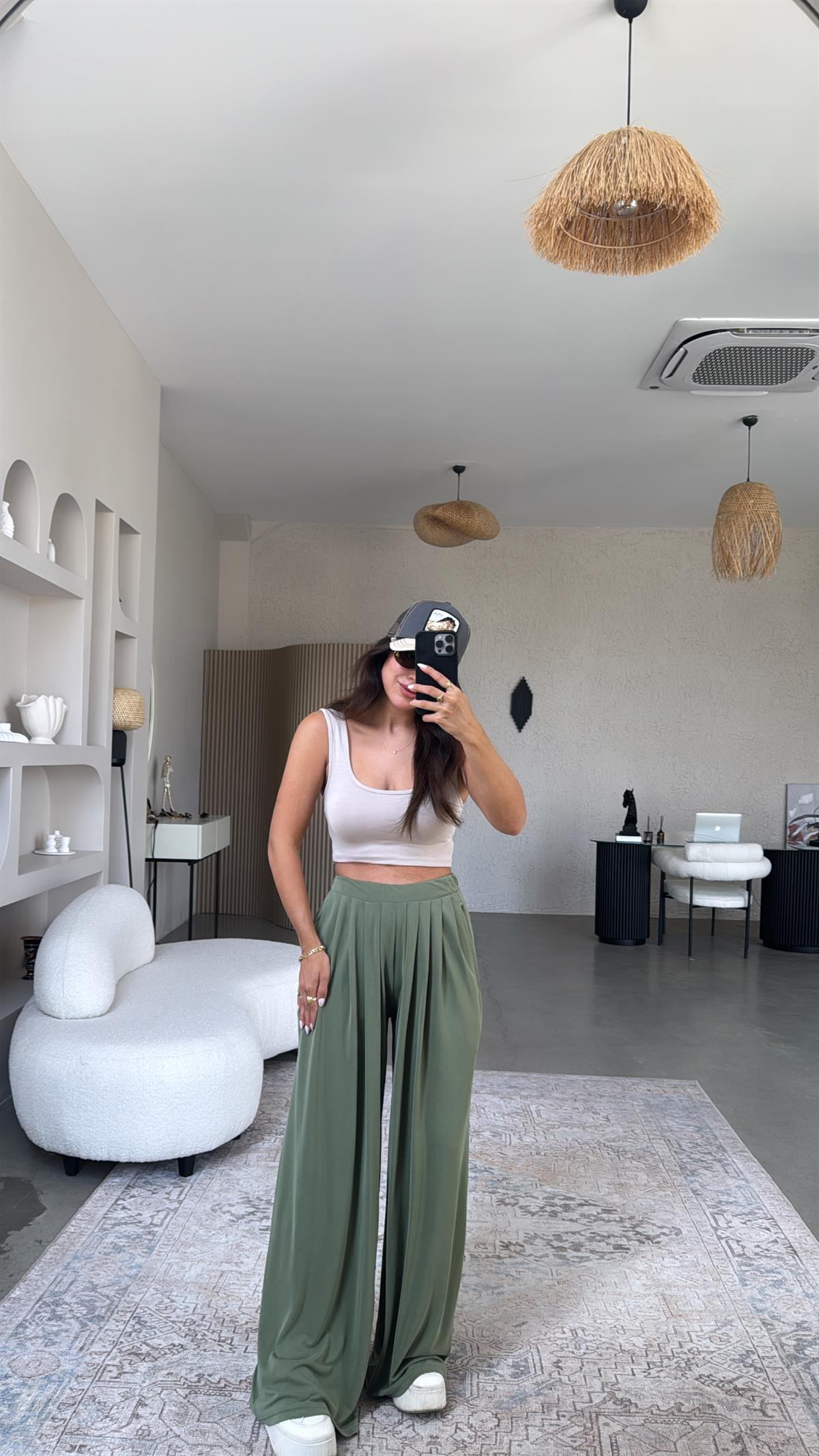 Haki Oys Pile Bol Paça Pantolon