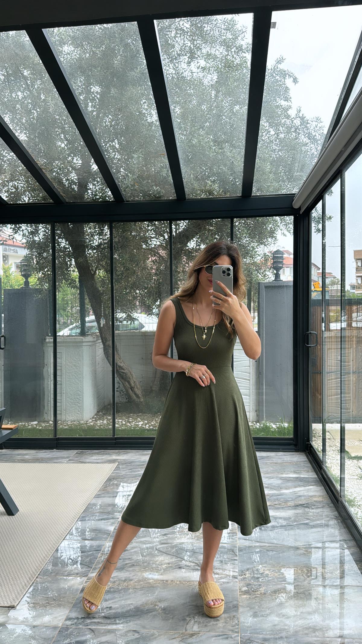Haki Özel Üretim Kaşkorse Basic Elbise