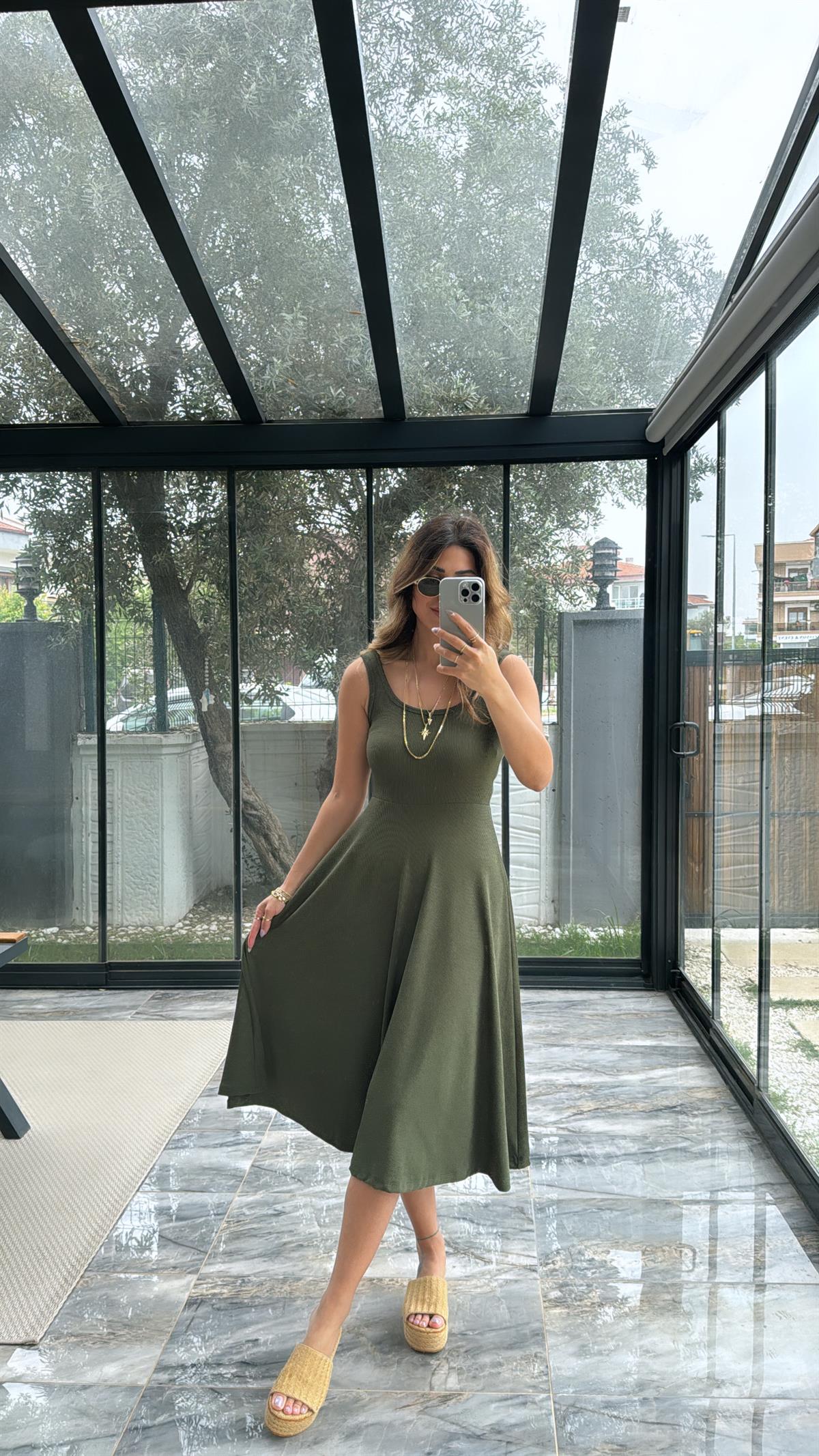 Haki Özel Üretim Kaşkorse Basic Elbise