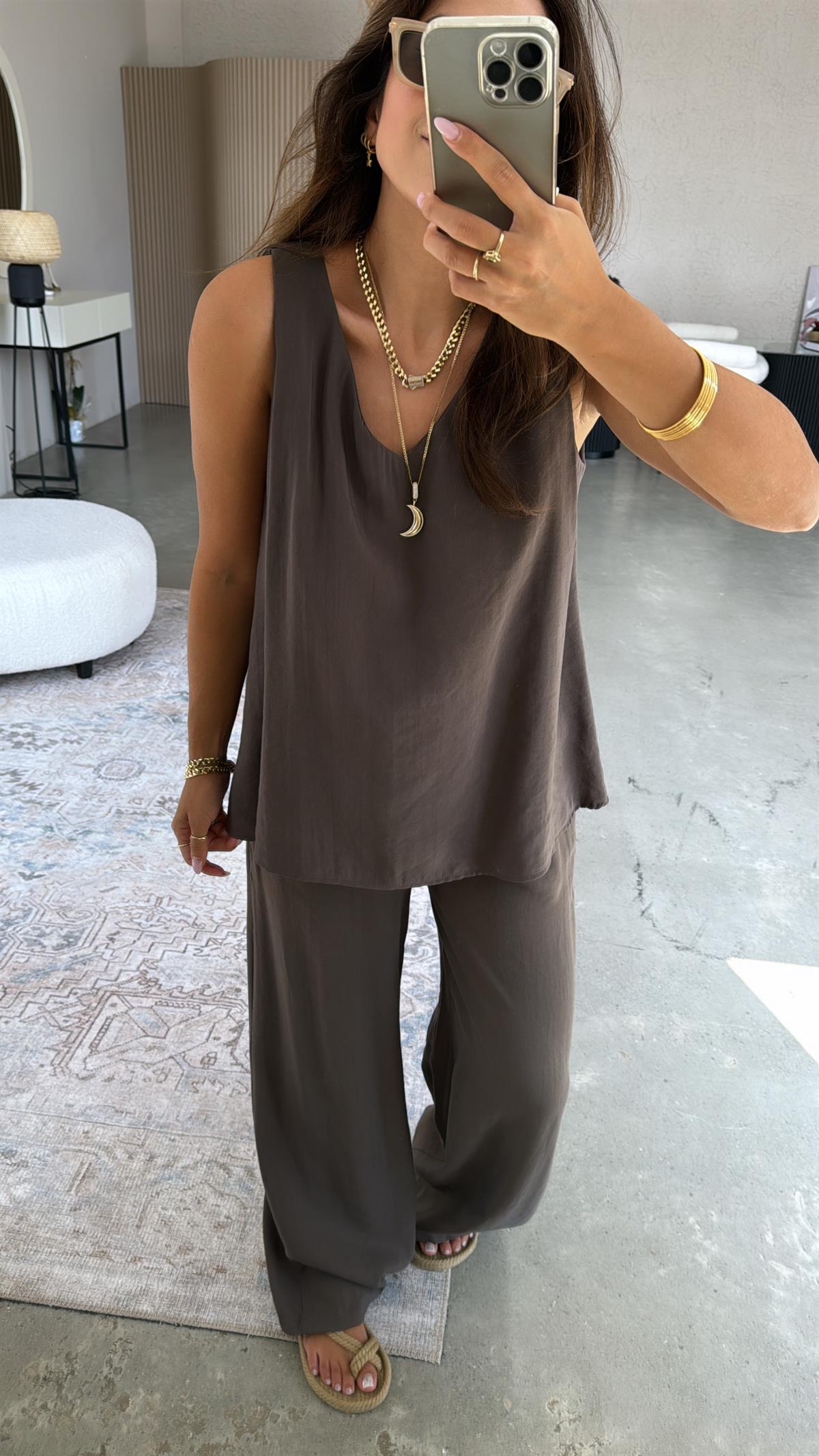 Haki Pantolon Bluz Dökümlü Takım