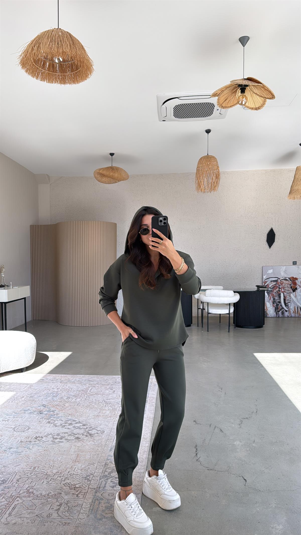 Haki Scuba Kapüşonlu Takım