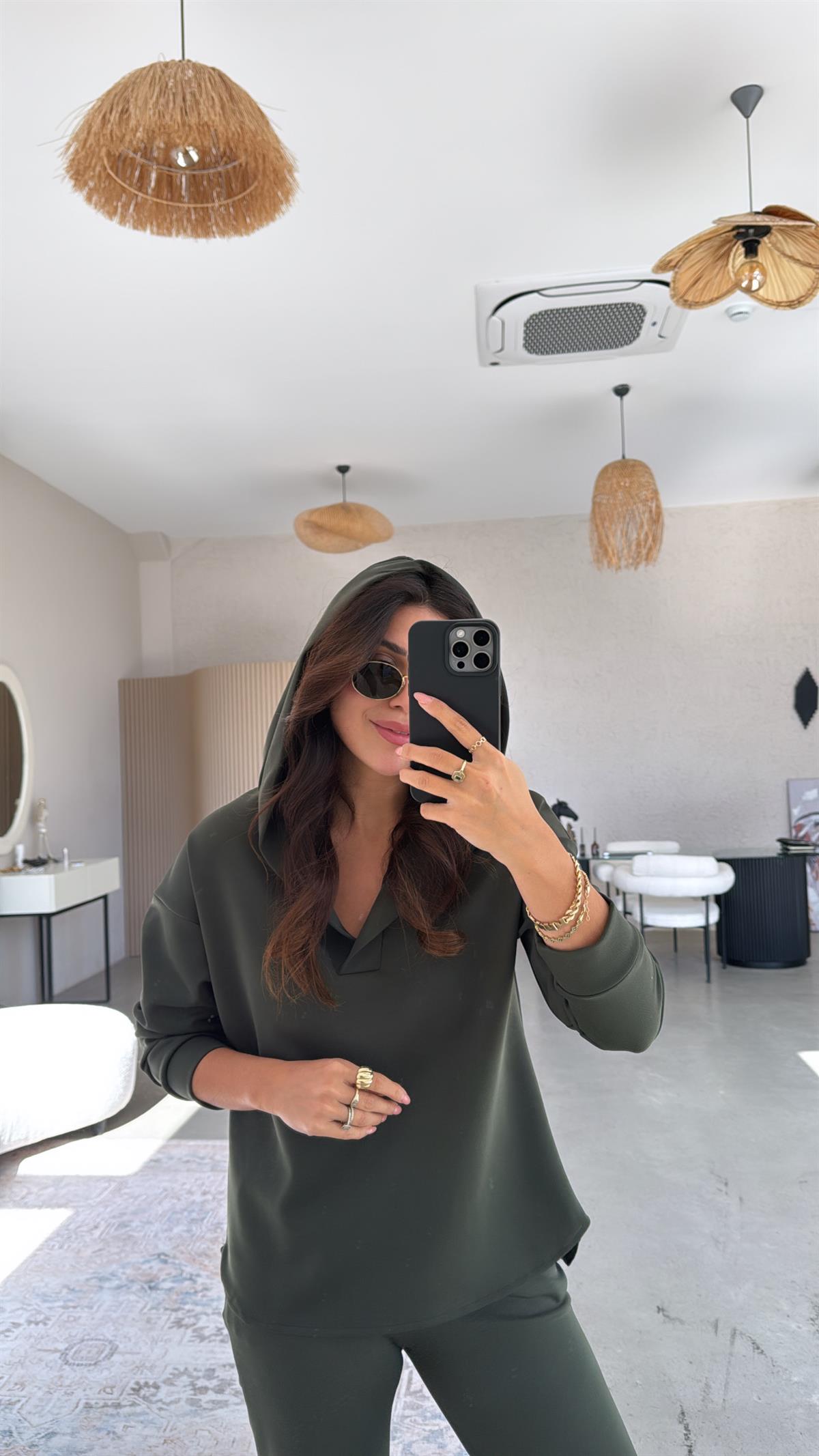 Haki Scuba Kapüşonlu Takım