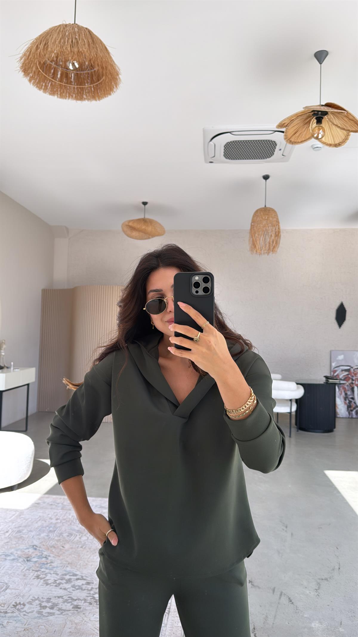 Haki Scuba Kapüşonlu Takım