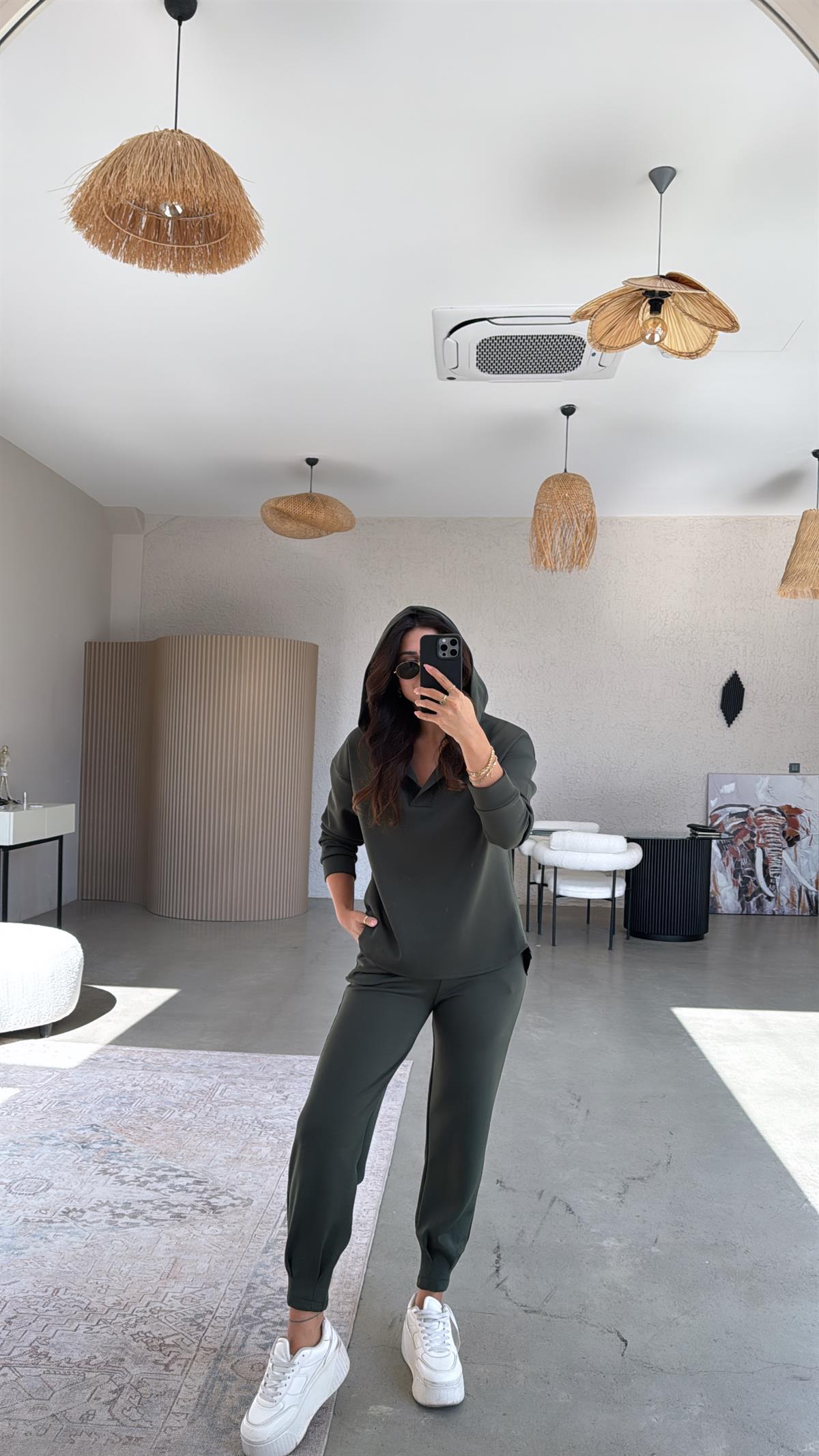 Haki Scuba Kapüşonlu Takım