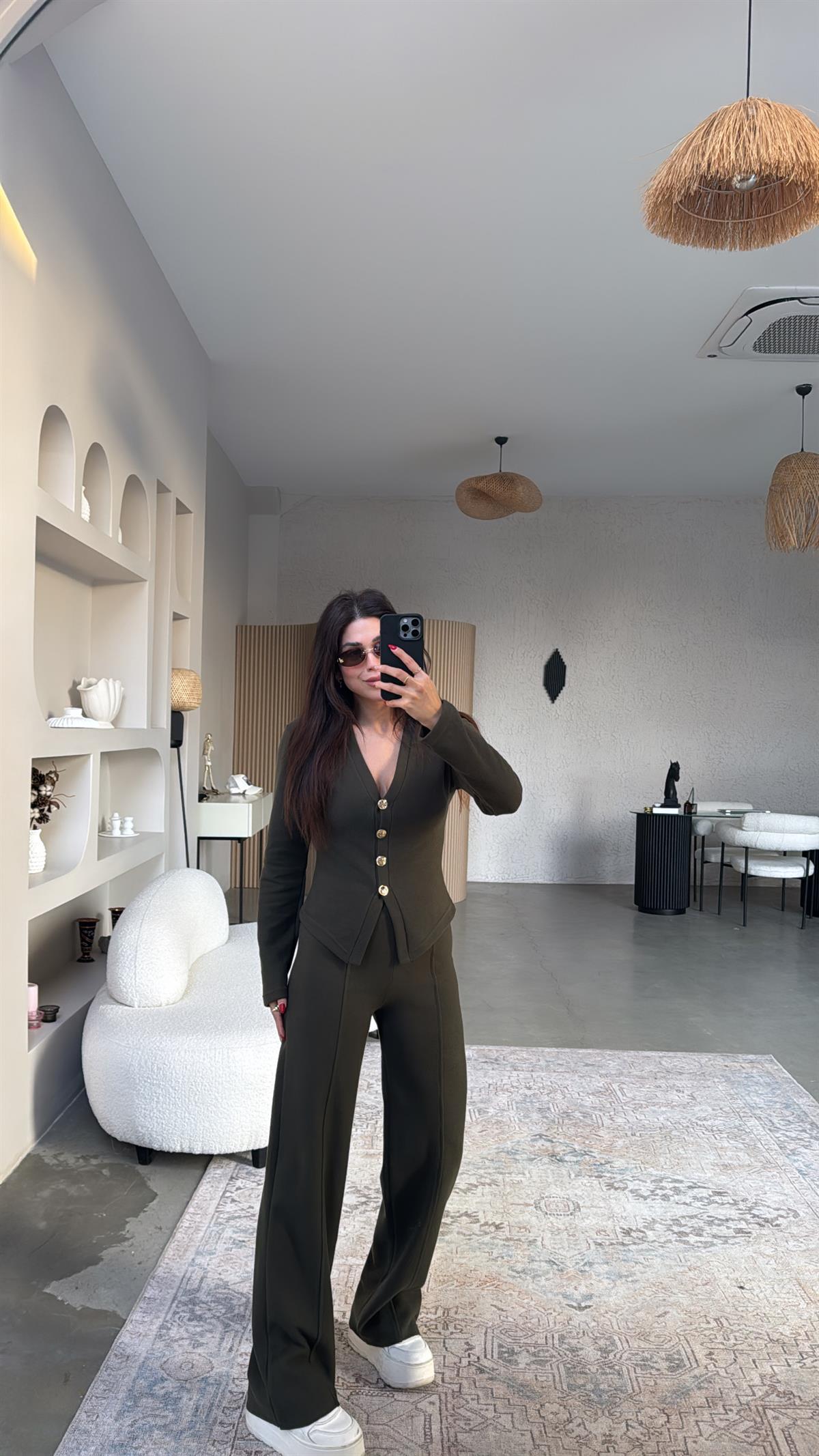 Haki Selanik Triko ZR model Hırka Pantolon Takım