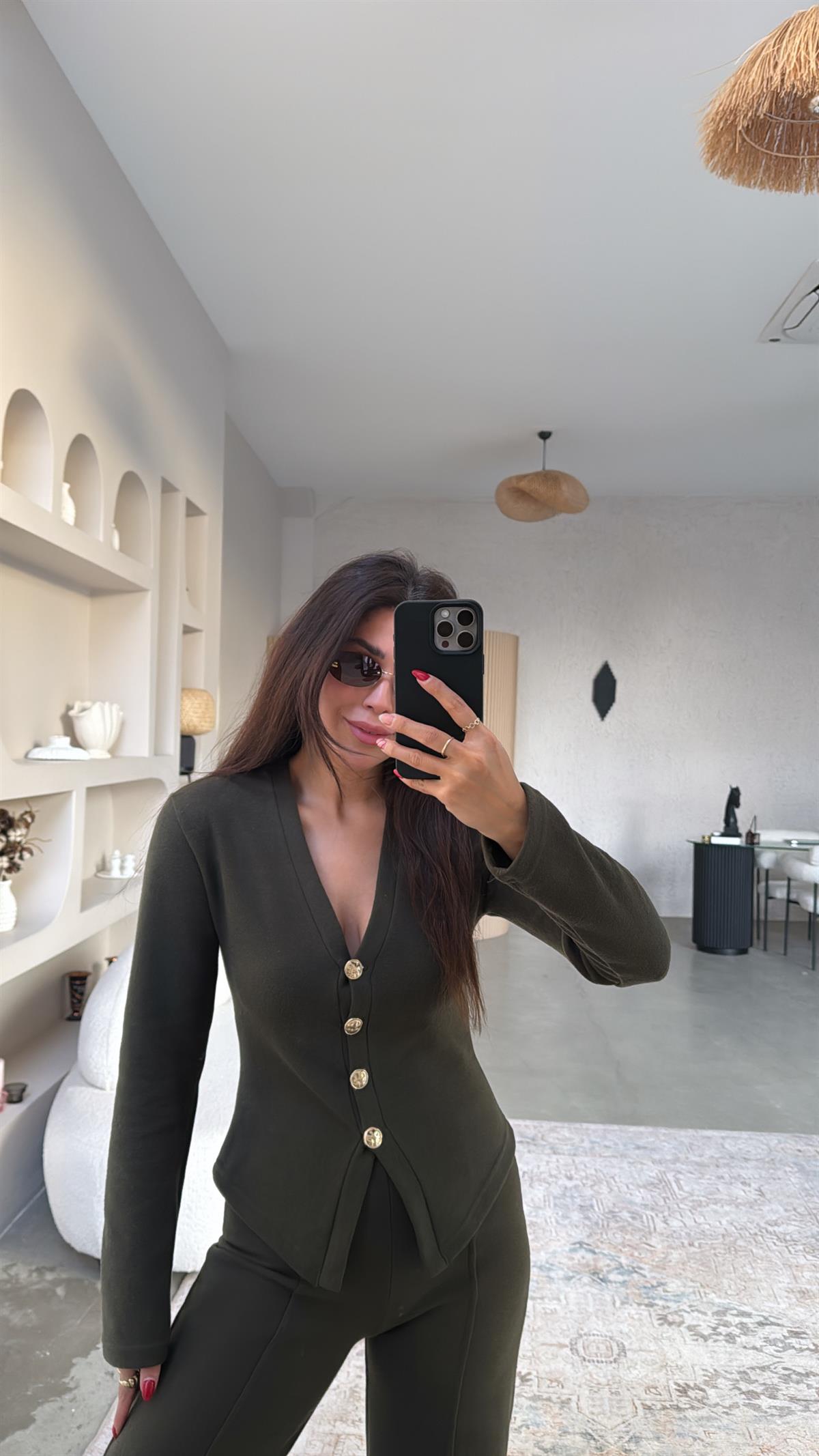 Haki Selanik Triko ZR model Hırka Pantolon Takım