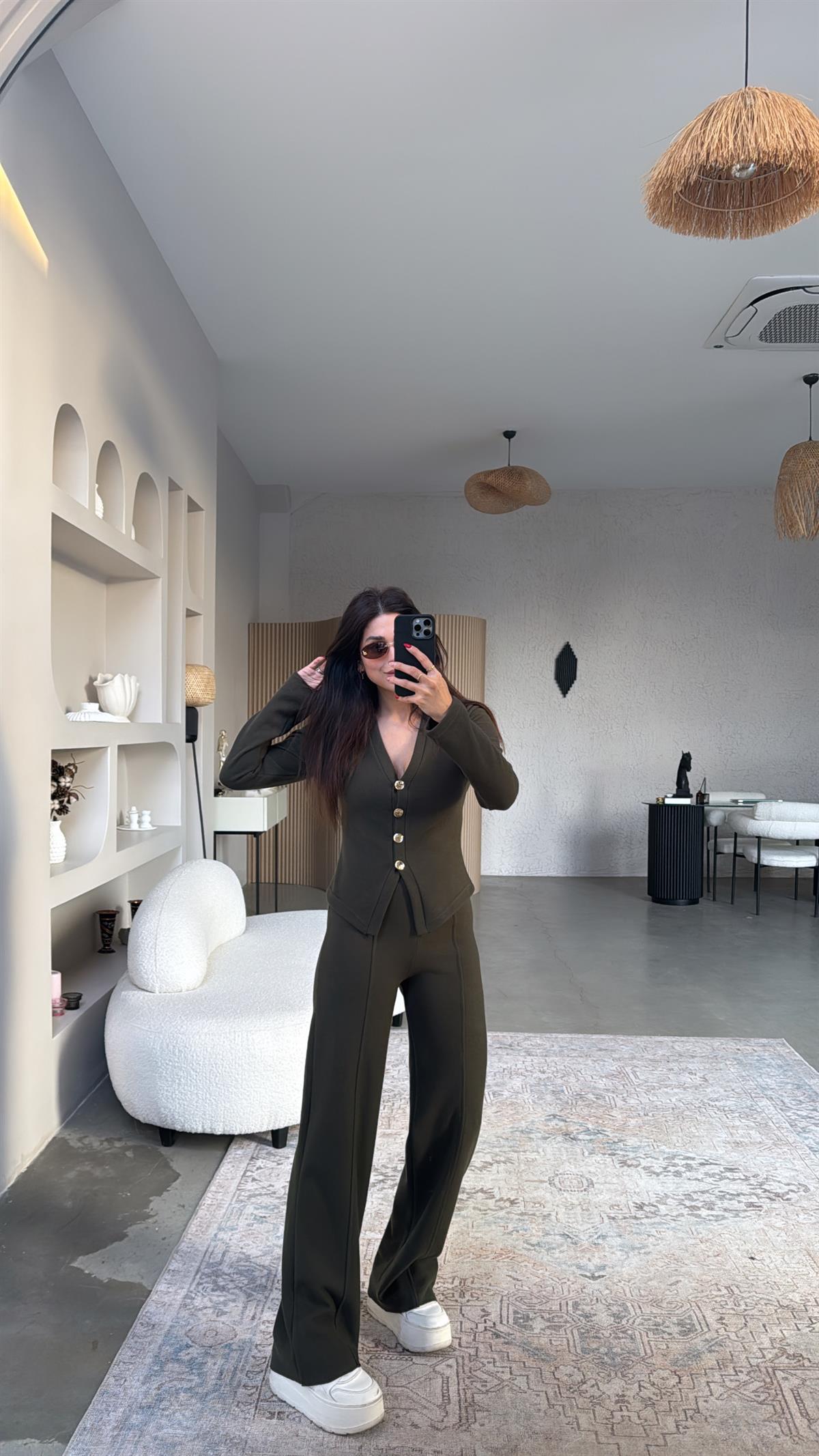 Haki Selanik Triko ZR model Hırka Pantolon Takım