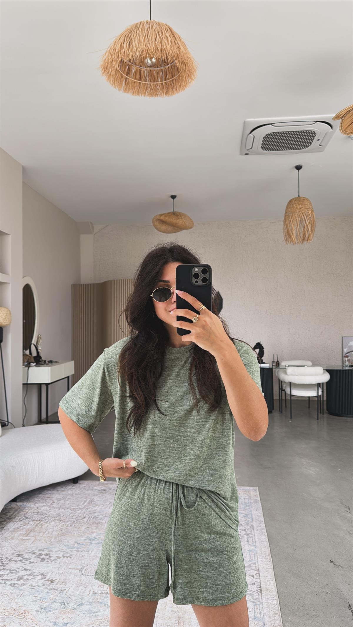 Haki Şort Tshirt Basic Takım