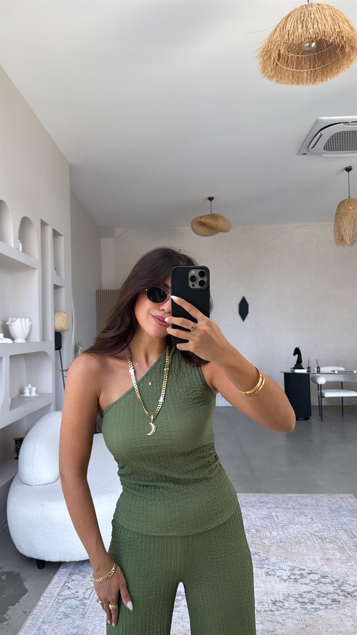 Haki Tek Omuz Gofre Takım