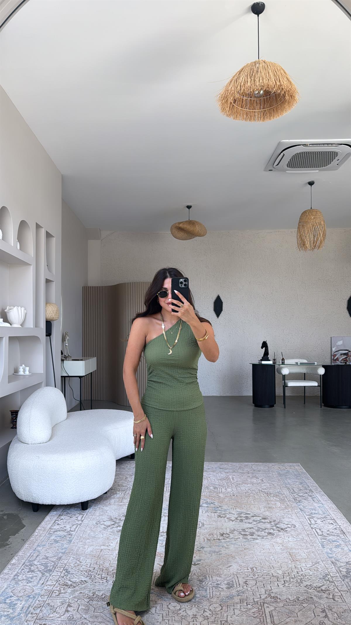 Haki Tek Omuz Gofre Takım