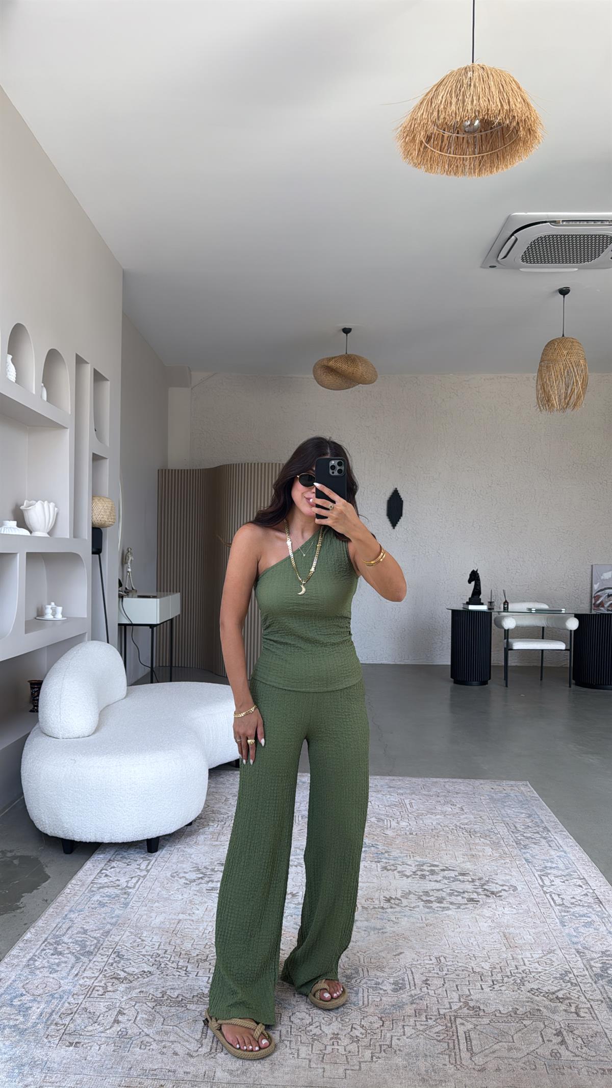 Haki Tek Omuz Gofre Takım