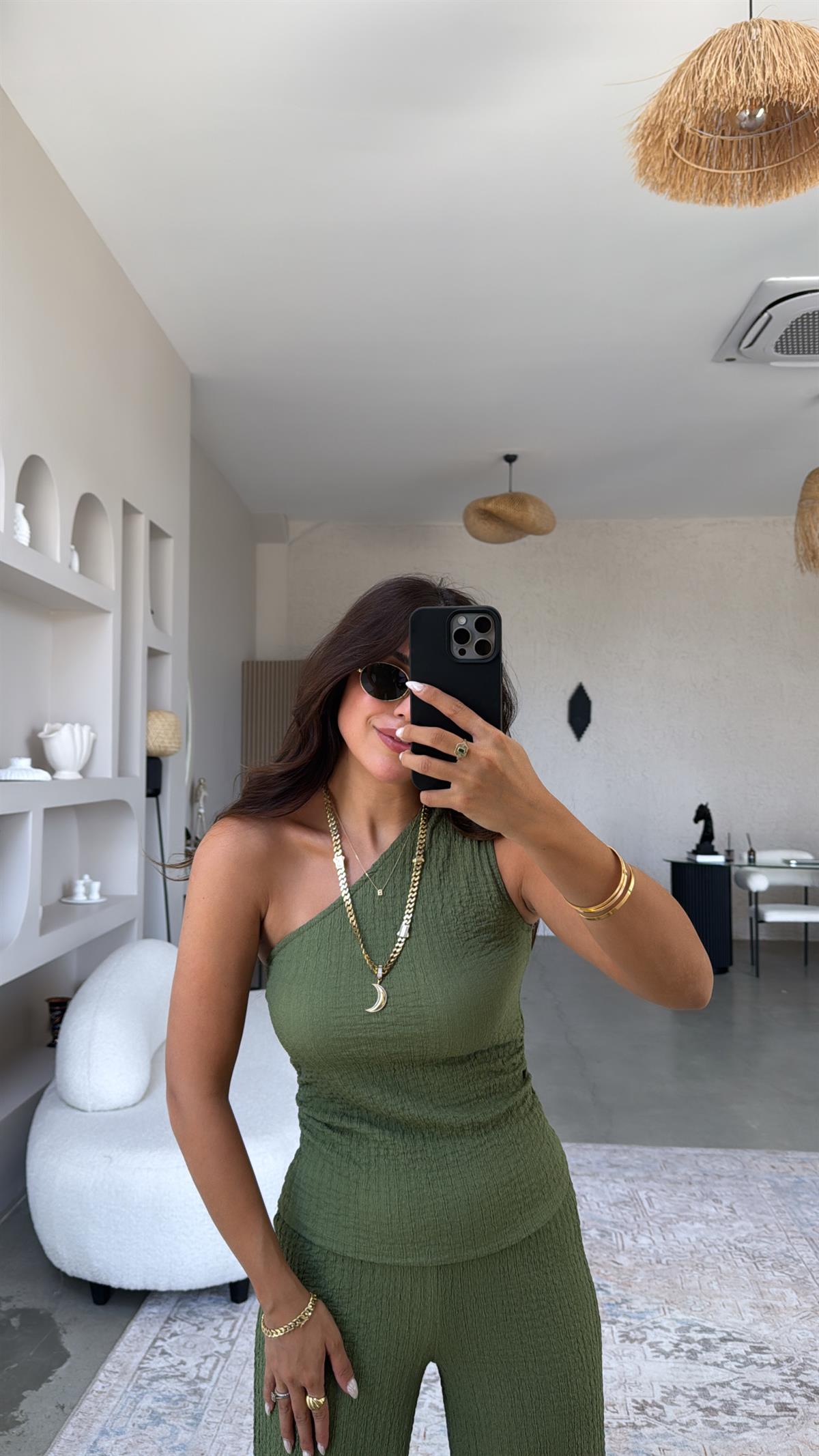 Haki Tek Omuz Gofre Takım