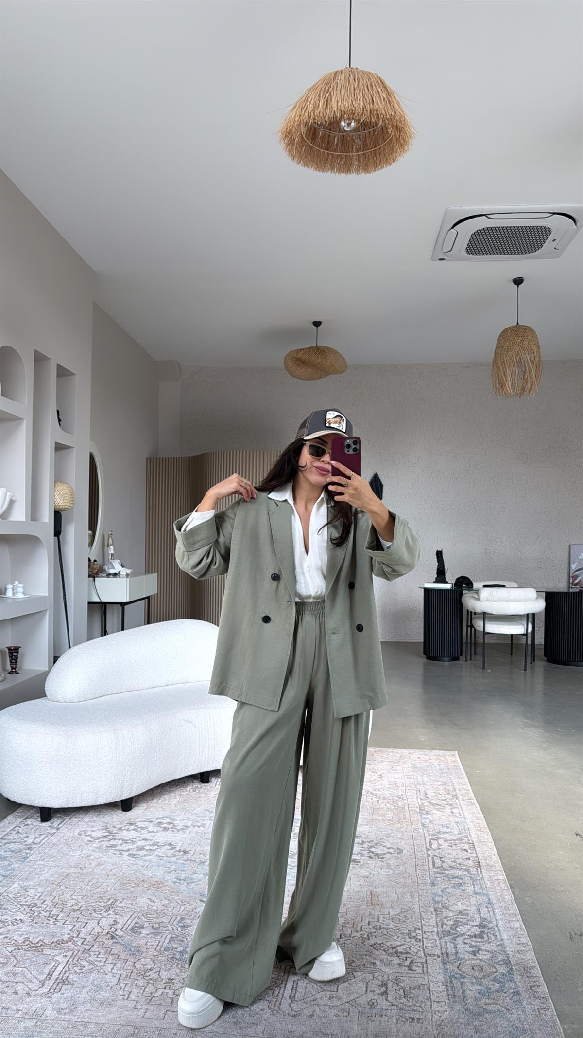 Haki Tensel Ceketli Premium Takım