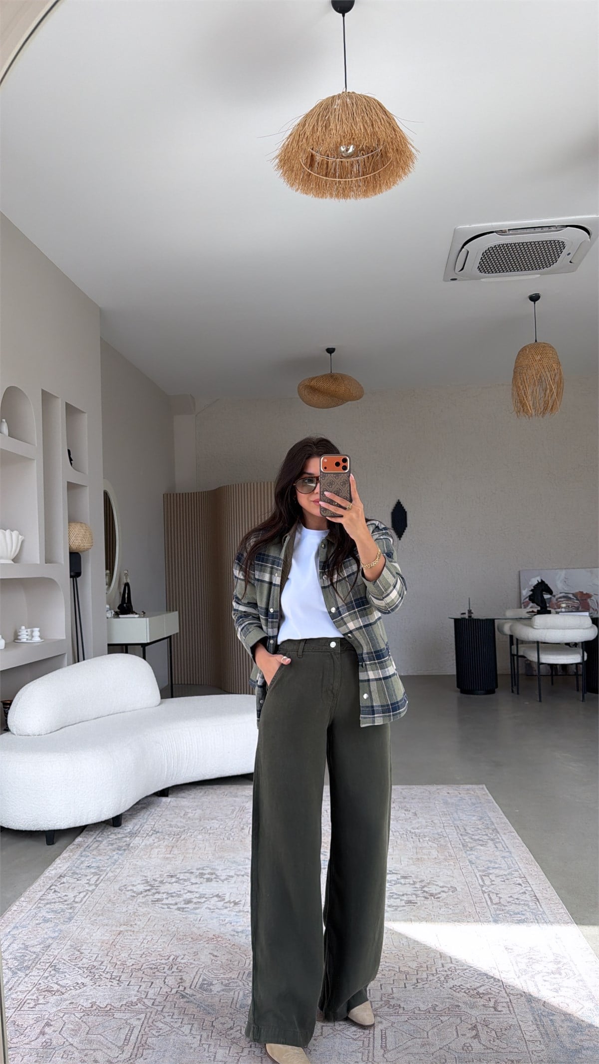 Haki Tensel Yıkamalı Denim Pantolon