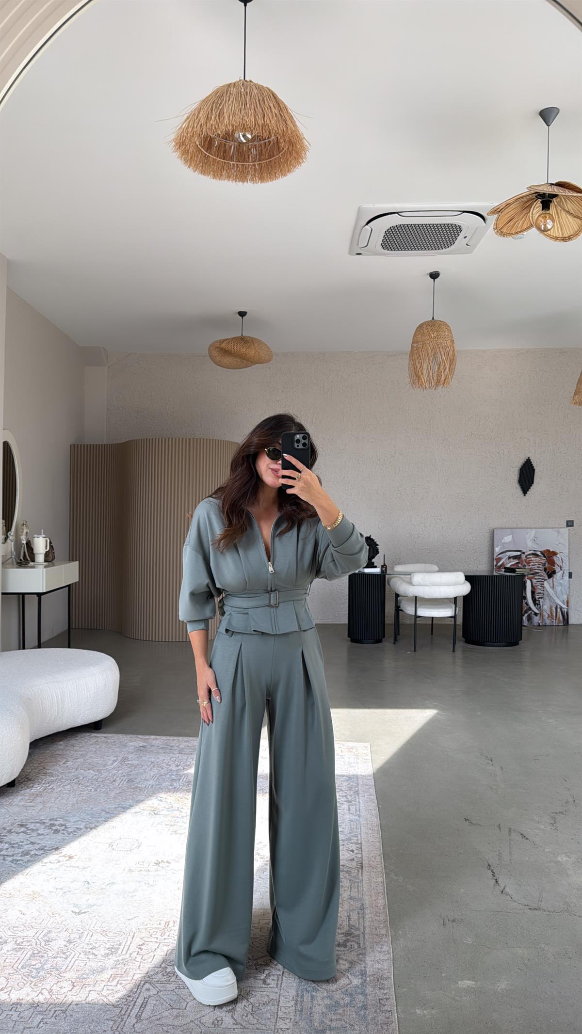 Haki Tokalı Ceketli Pantolon Takım