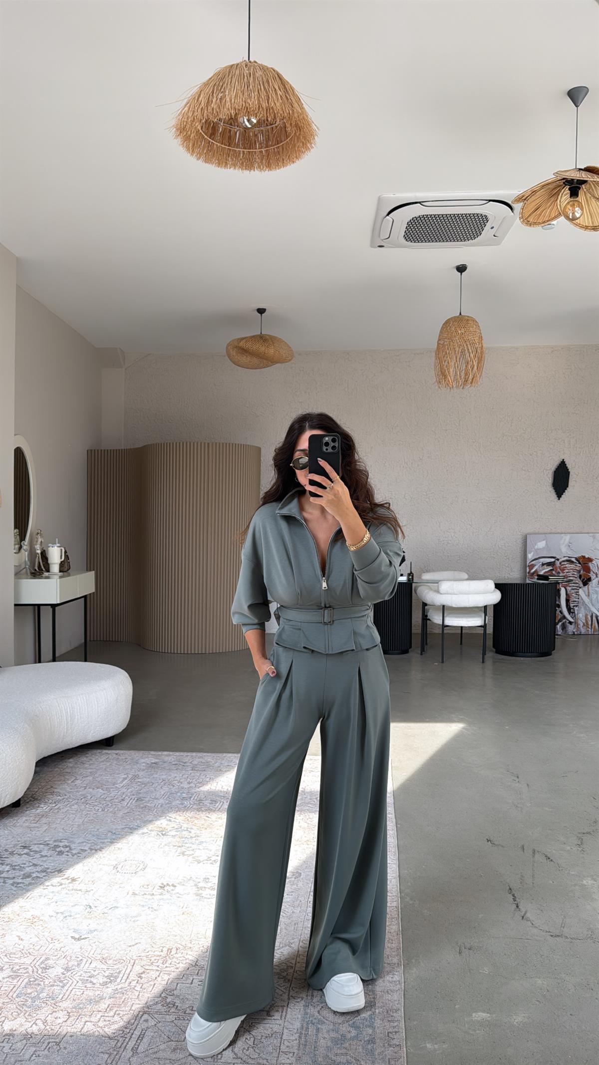 Haki Tokalı Ceketli Pantolon Takım