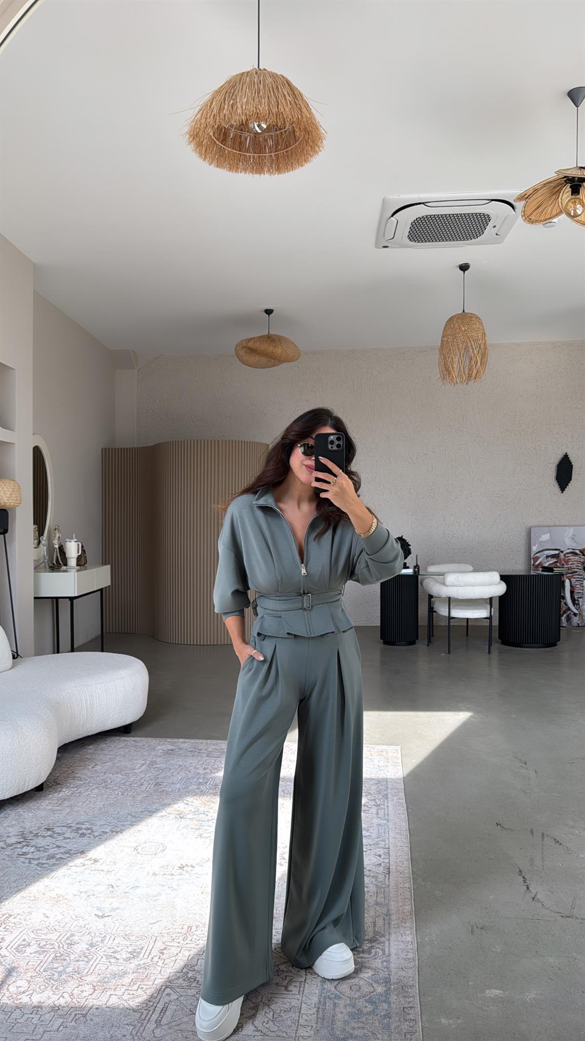 Haki Tokalı Ceketli Pantolon Takım