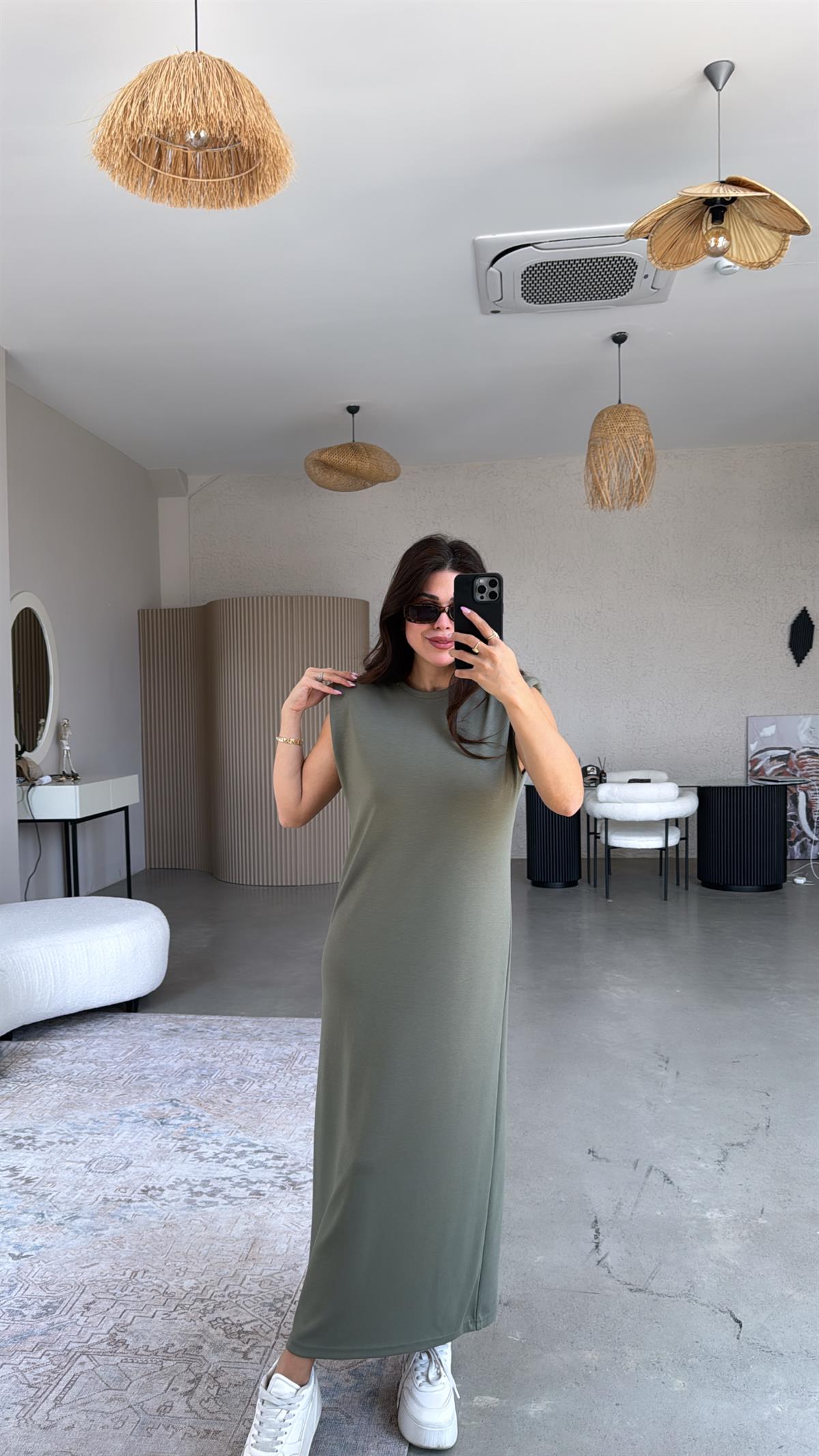 Haki Vatkalı Modal Elbise