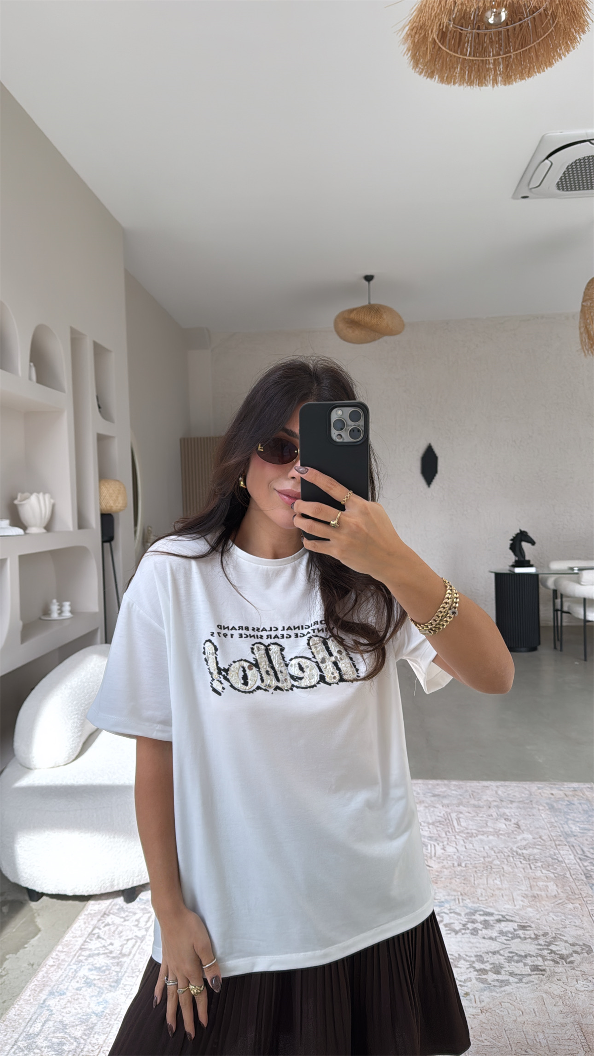 Hello Nakışlı Ve Payetli Pamuk Tshirt